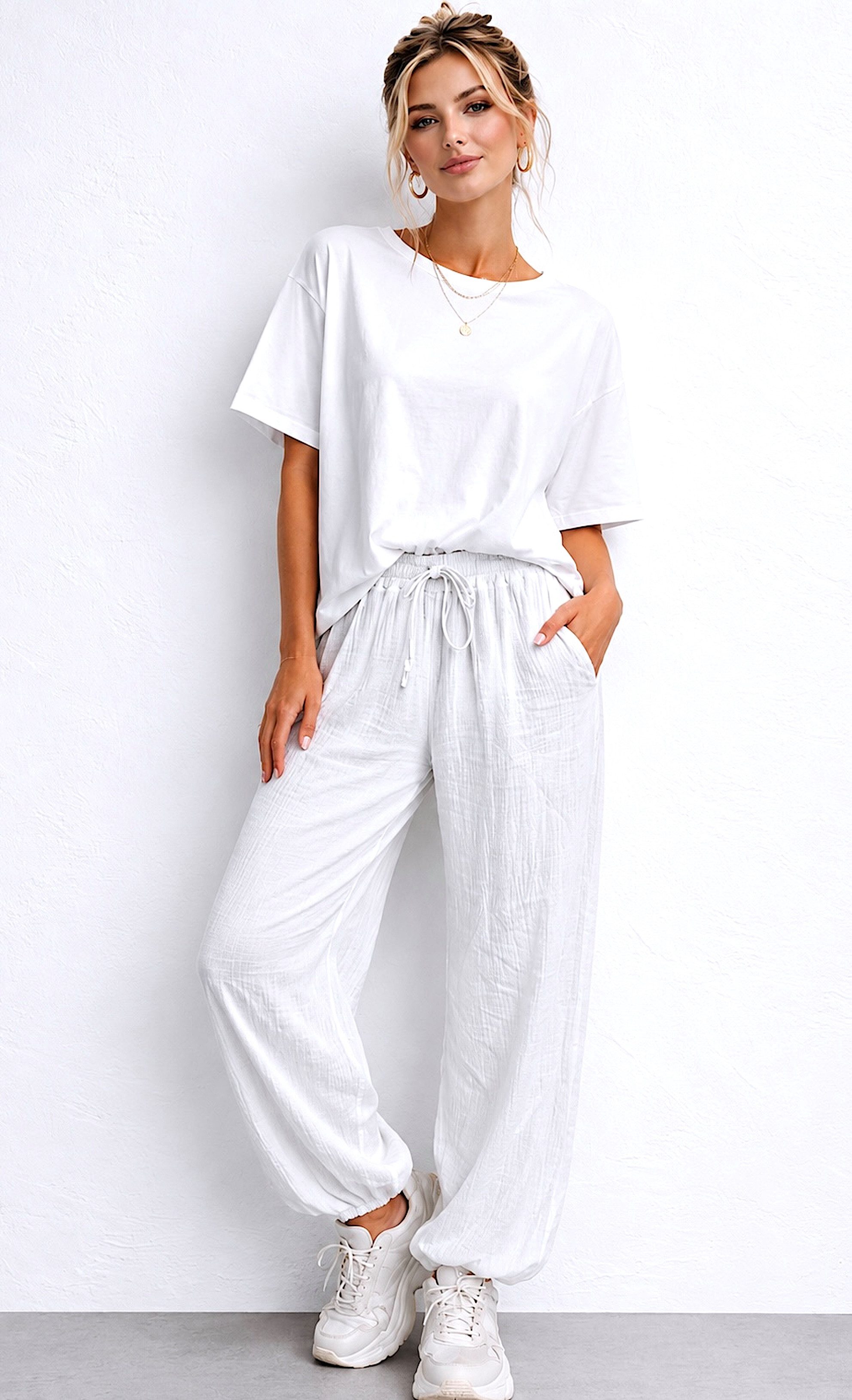 Worldclassca Stoffhose Worldclassca Musselin Stoff Hose Freizeit Sommer Leichte Haremhose Neue Kollektion - Stilvolle und gemütliche Sommer Mode für Damen