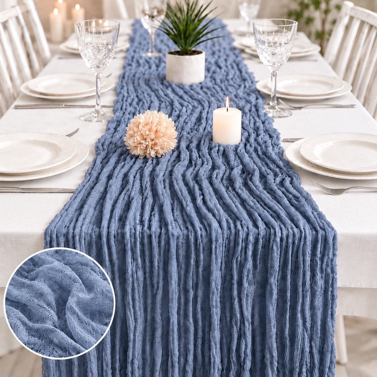 JASLIFE Tischläufer Käsetuch Gaze im boho deko herbst tischläufer (10-tlg, 55 x 300 cm, 90 x 300 cm), Natürliche Faltenstruktur, weich fallend, vielseitig dekorierbar