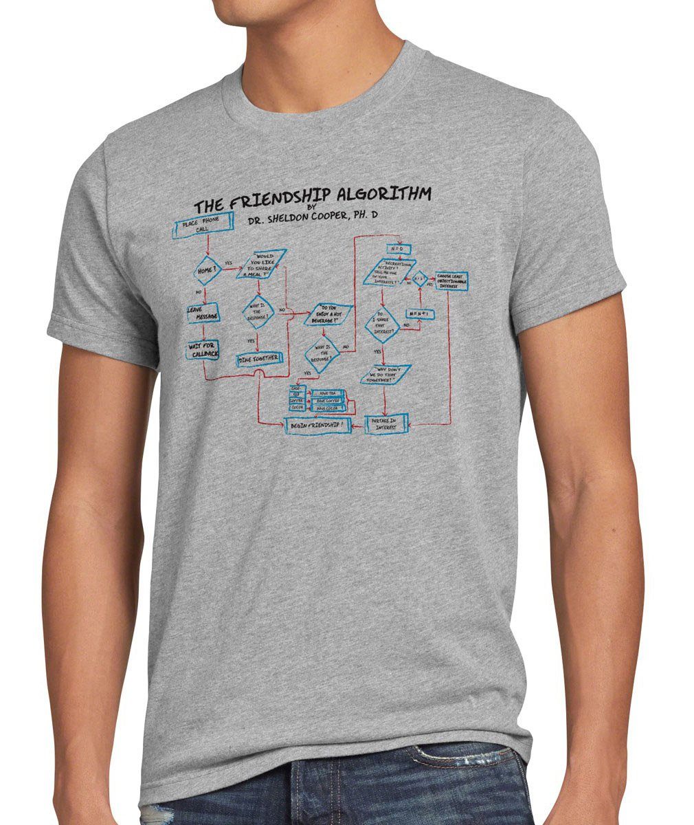 style3 Print-Shirt Herren T-Shirt Sheldon Friendship Algorithm Big Cooper Bang Freundschaft Theory Formel grau meliert