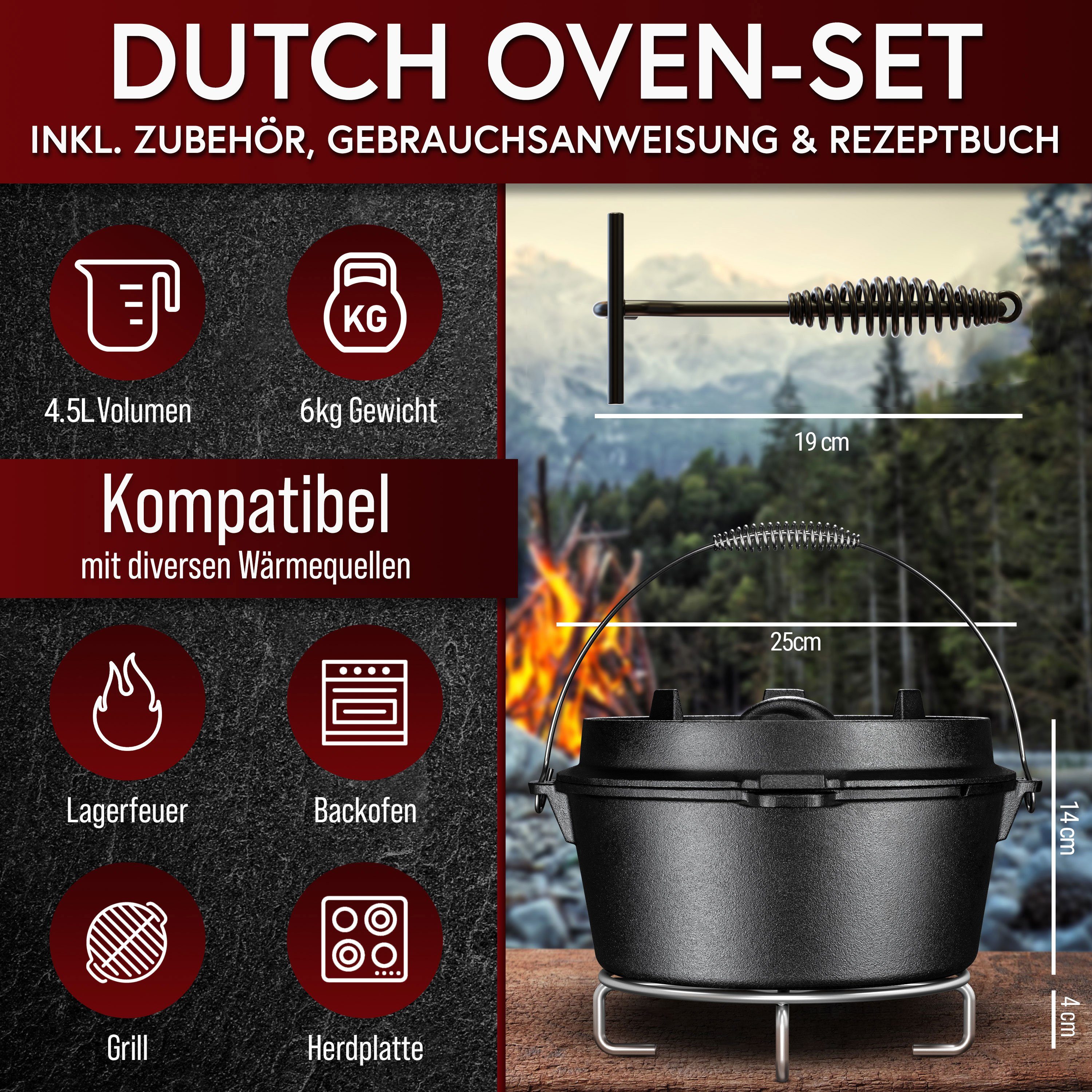 mit Grilltopf Untersetzer GUSSKÖNIG Deckelheber GUSSKÖNIG 5L und Oven Set Dutch