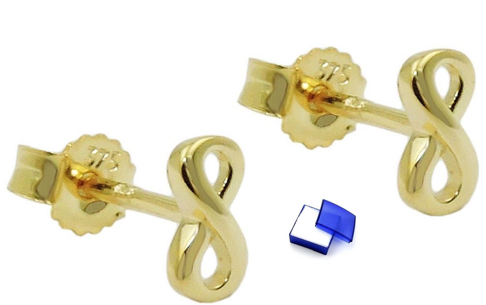 unbespielt Paar Ohrstecker Ohrringe Unendlichkeitszeichen 750 Gold 6 x 3 mm inkl. Schmuckbox, Goldschmuck für Damen