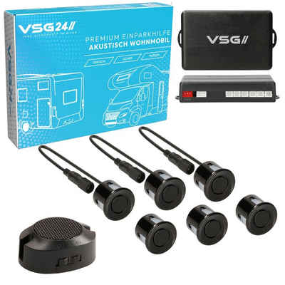 VSG24 Premium Einparkhilfe ECHO PLUS WOHNMOBIL Parkhilfe zum nachrüsten PDC Rückfahrkamera (Rückfahrwarner mit Lautsprecher & 6 Sensoren Stecksystem Nachrüstsatz)