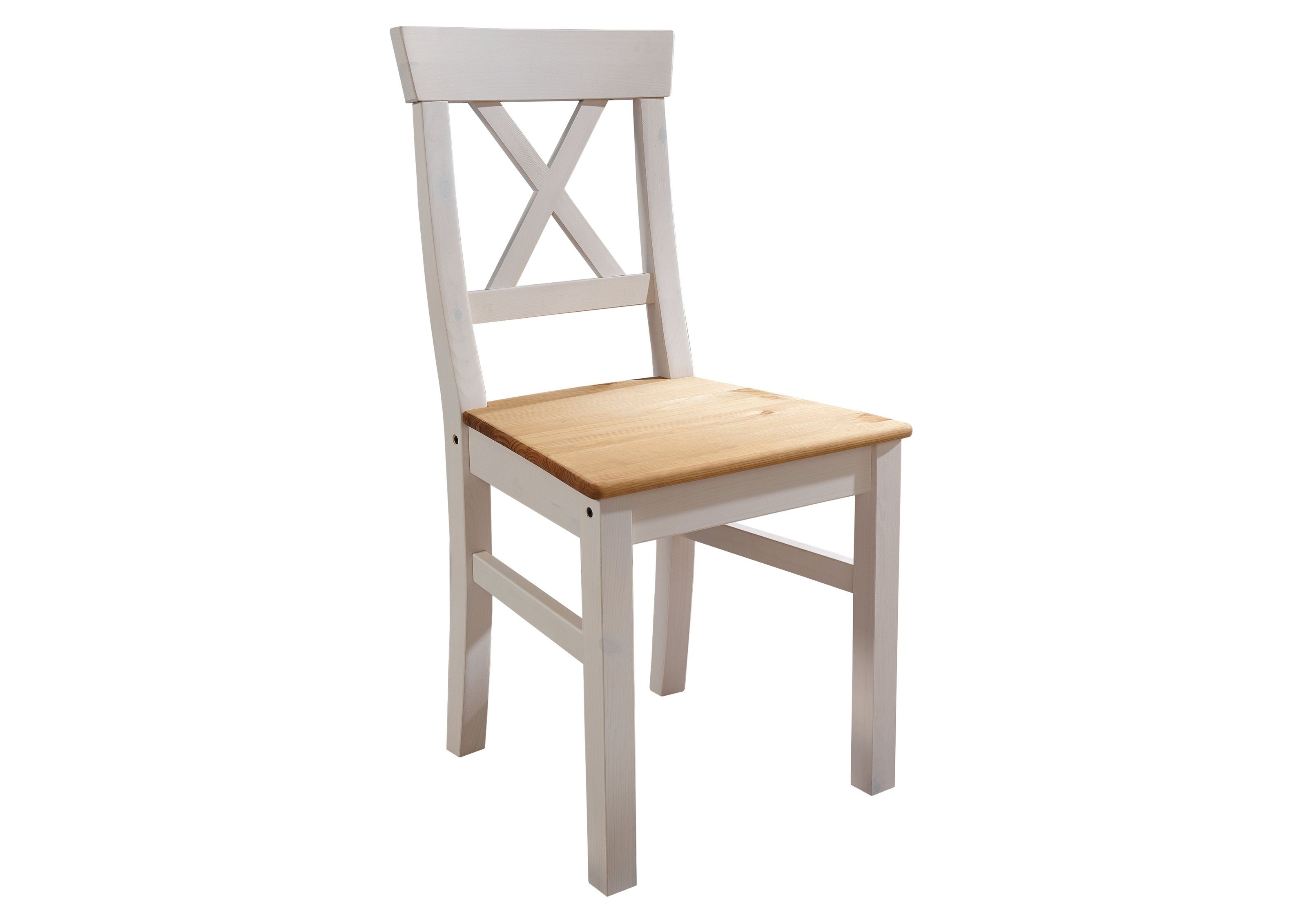 möbelando Holzstuhl WZ-0133 (BxHxT: 49x91x49 cm), aus Kiefer massiv in weiß mit Absetzungen in eichefarbig | Stühle