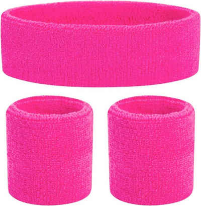 Kostümheld® Schweißband 3 in 1 Schweißband Set pink - mit Stirnband - Accessoire Retro Kostüm
