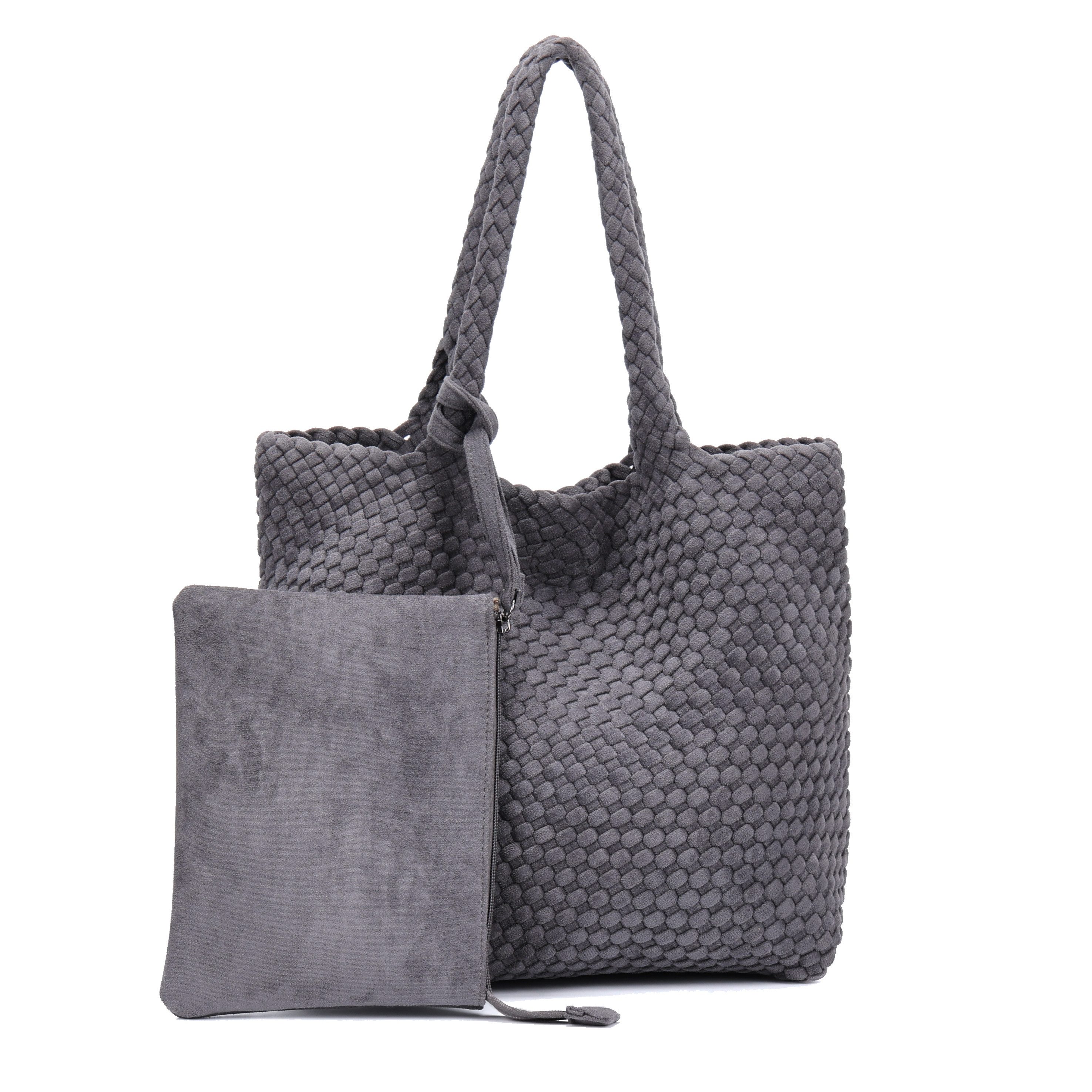 Shopper Damen Schultertasche Handgeflochten Wildleder-Optik