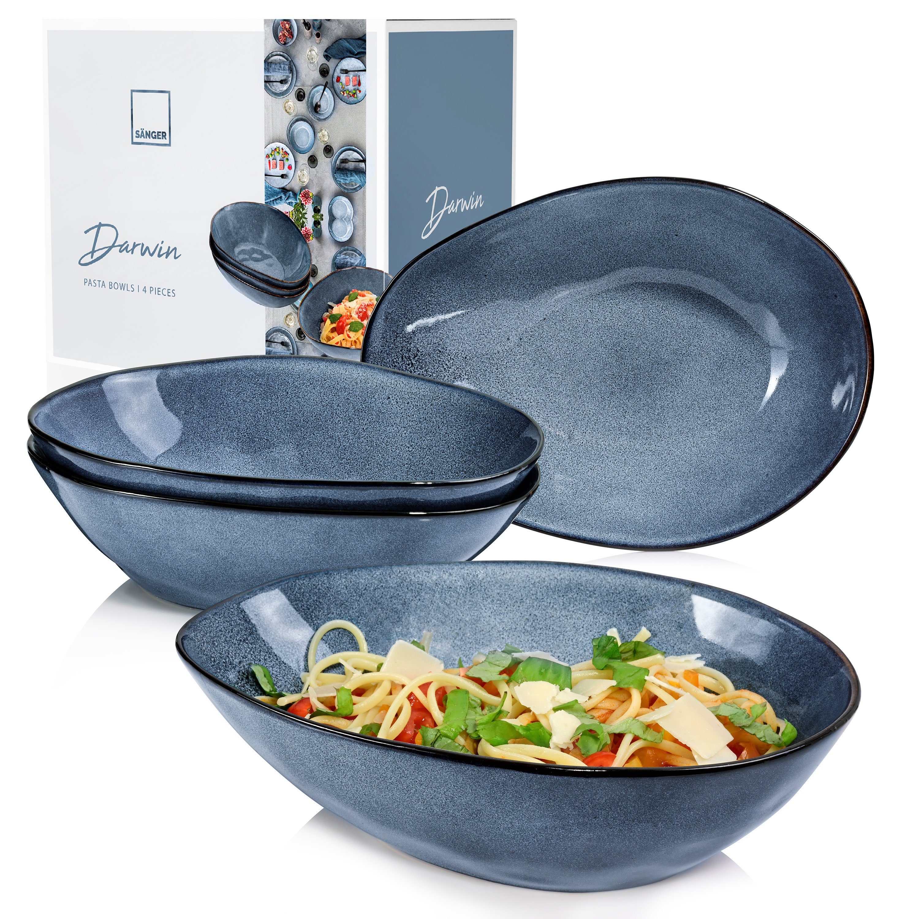 SÄNGER Макаронна тарілка Darwin Pastaschalen Set, (4 St), Handmade, 1000 ml, Blau