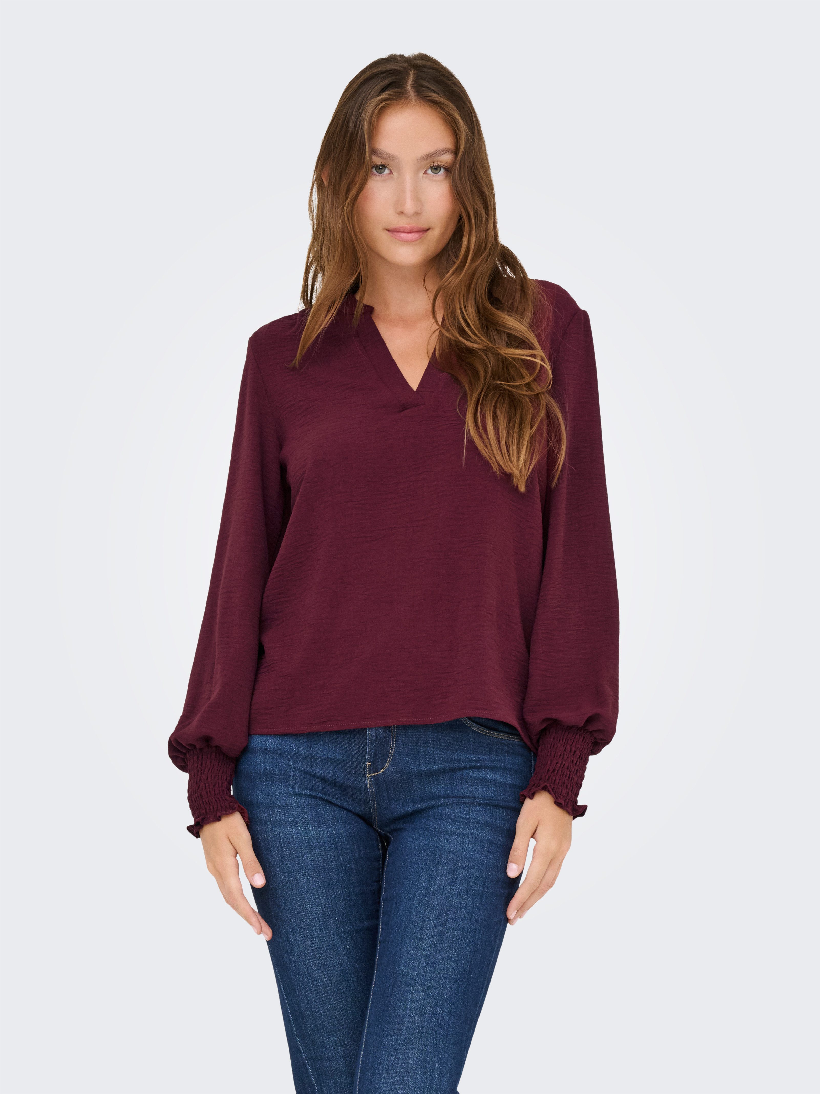 ONLY Blusenshirt ONLMETTE V-NECK LS SMOCK günstig online kaufen
