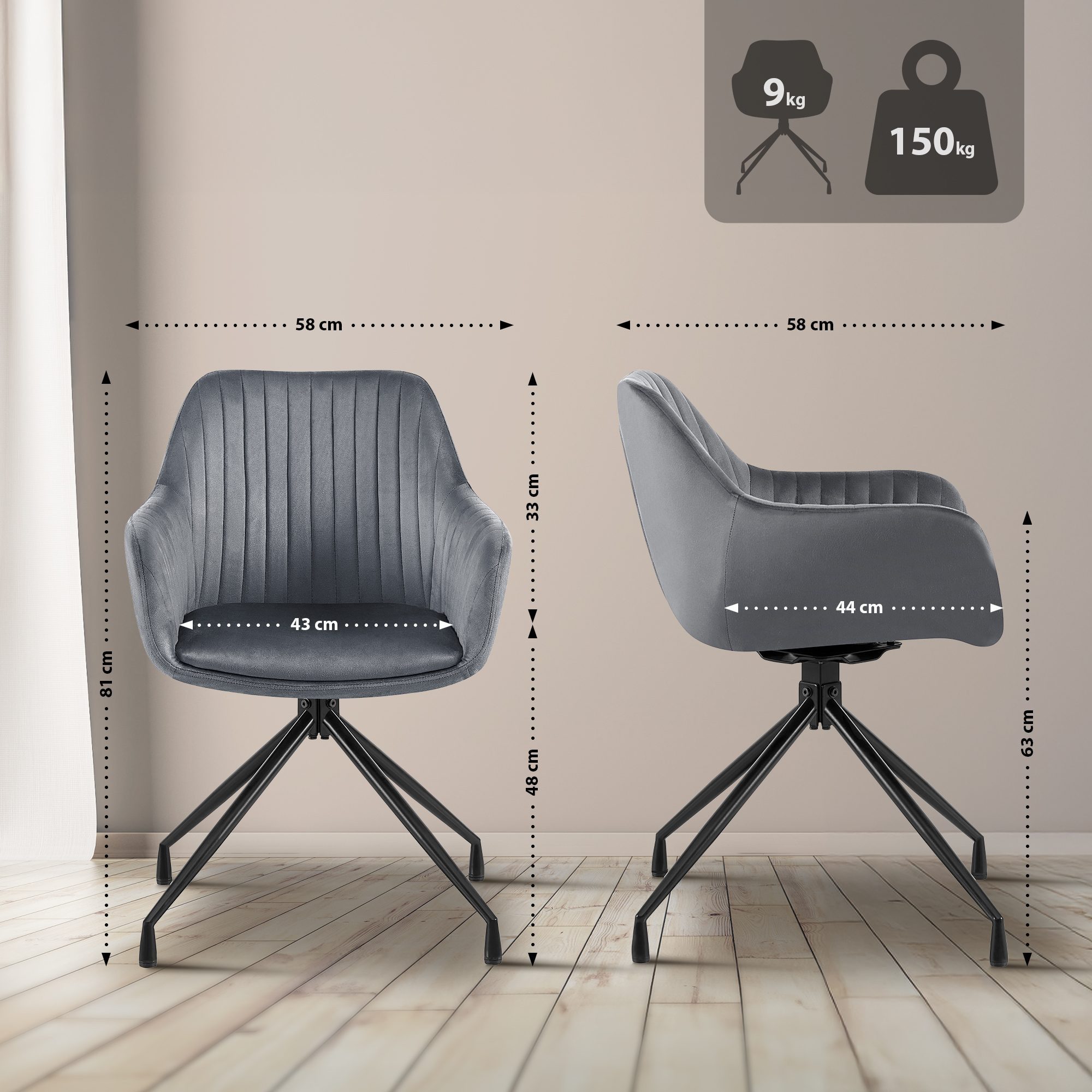 CLP Esszimmerstuhl Welby, Drehbar, Samtbezug, Gepoltert, günstig online kaufen