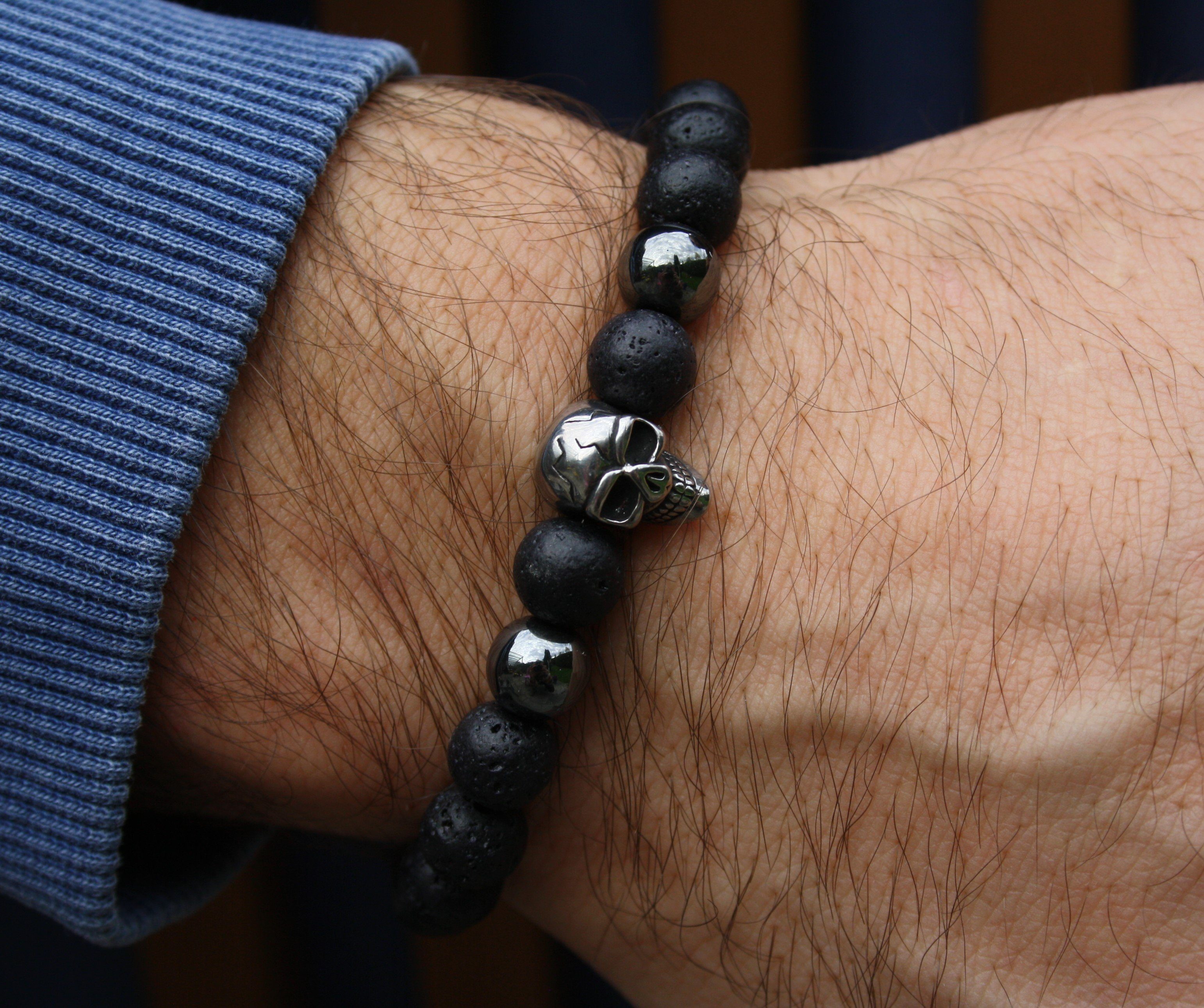 NAHLE Armband Lavastein Hämatit Totenkopf Armband, Stretch Band dehnbar, Ed günstig online kaufen