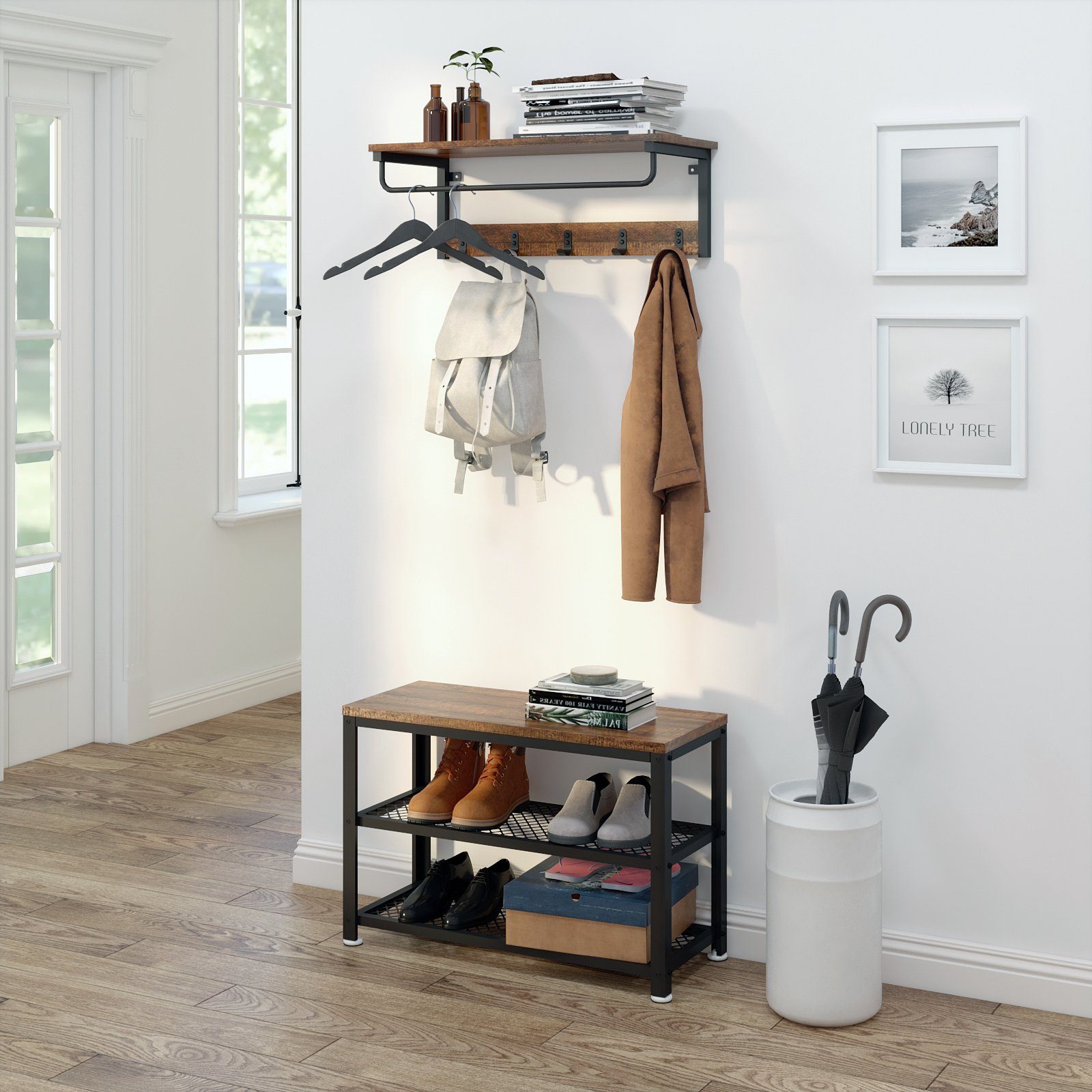Mondeer Garderoben-Set (Set, 2-St), Wandregal und Schuhregal, Braun und Sch günstig online kaufen