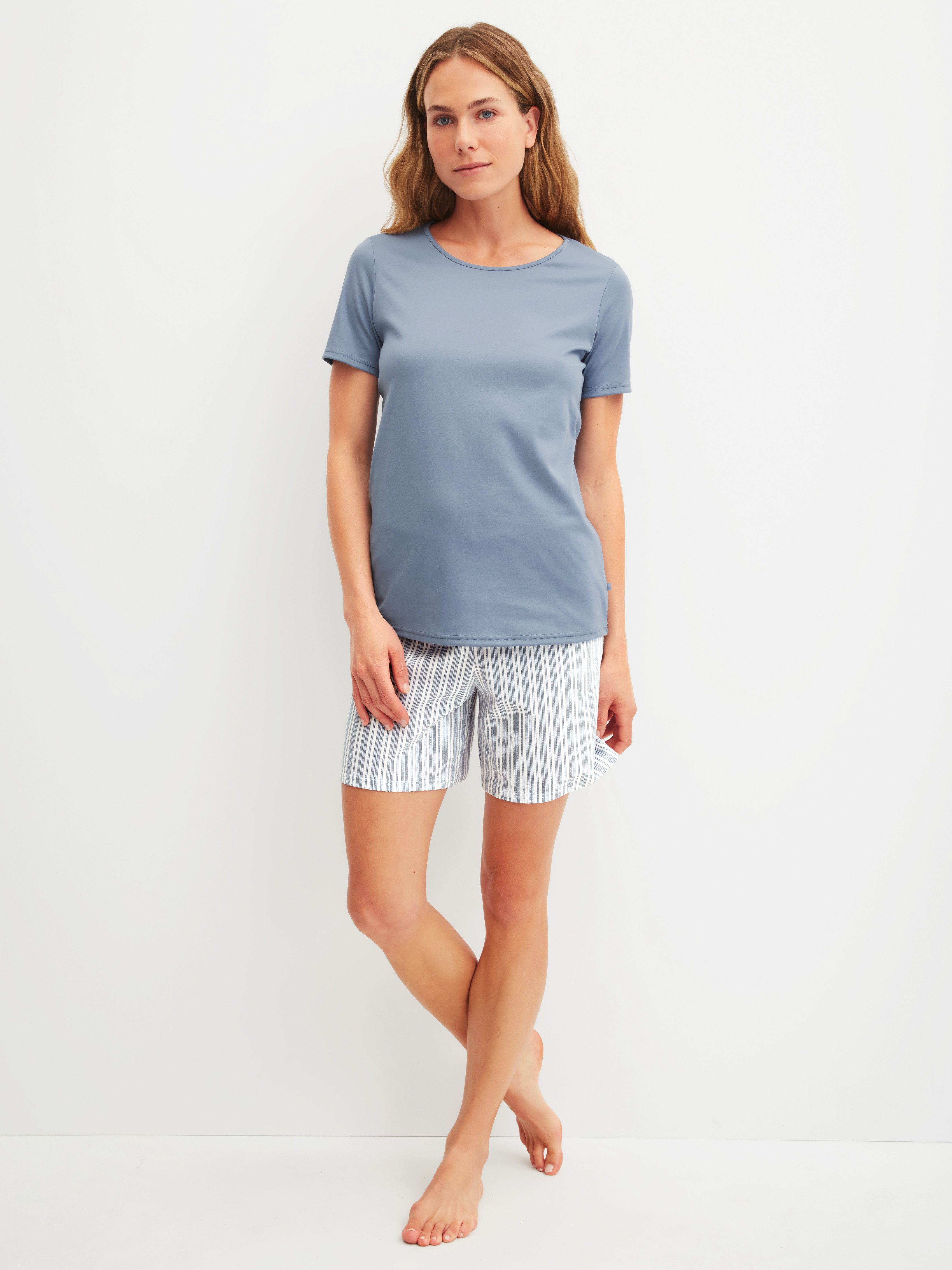 CALIDA Shorty Striped Dreams (2 tlg) weich, Pure Cotton, Kurzarm, Rundhals, Interlock-Qualität