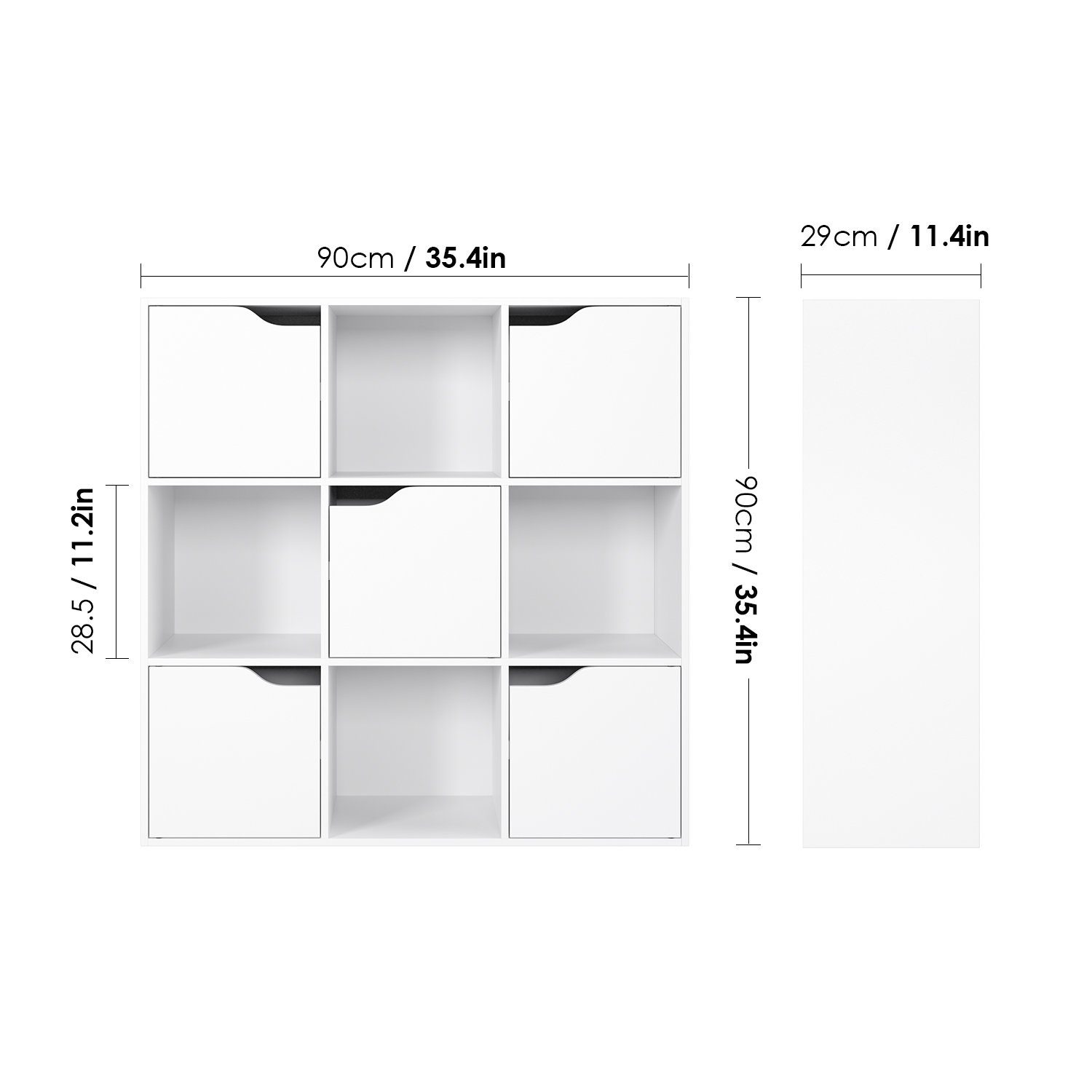 Homfa Bücherregal mit 5 Türen, Standregal, Regal Weiß aus Holz 90x29x90 cm – Bild 5 von 5