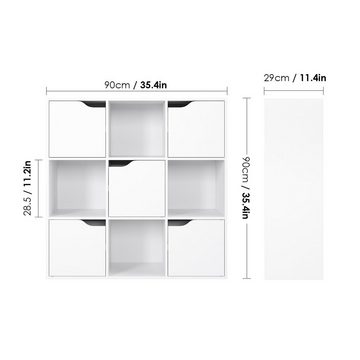 Homfa Bücherregal Standregal, Würfelregal mit 9 Fächer 5 Türen 90x29x90cm weiß