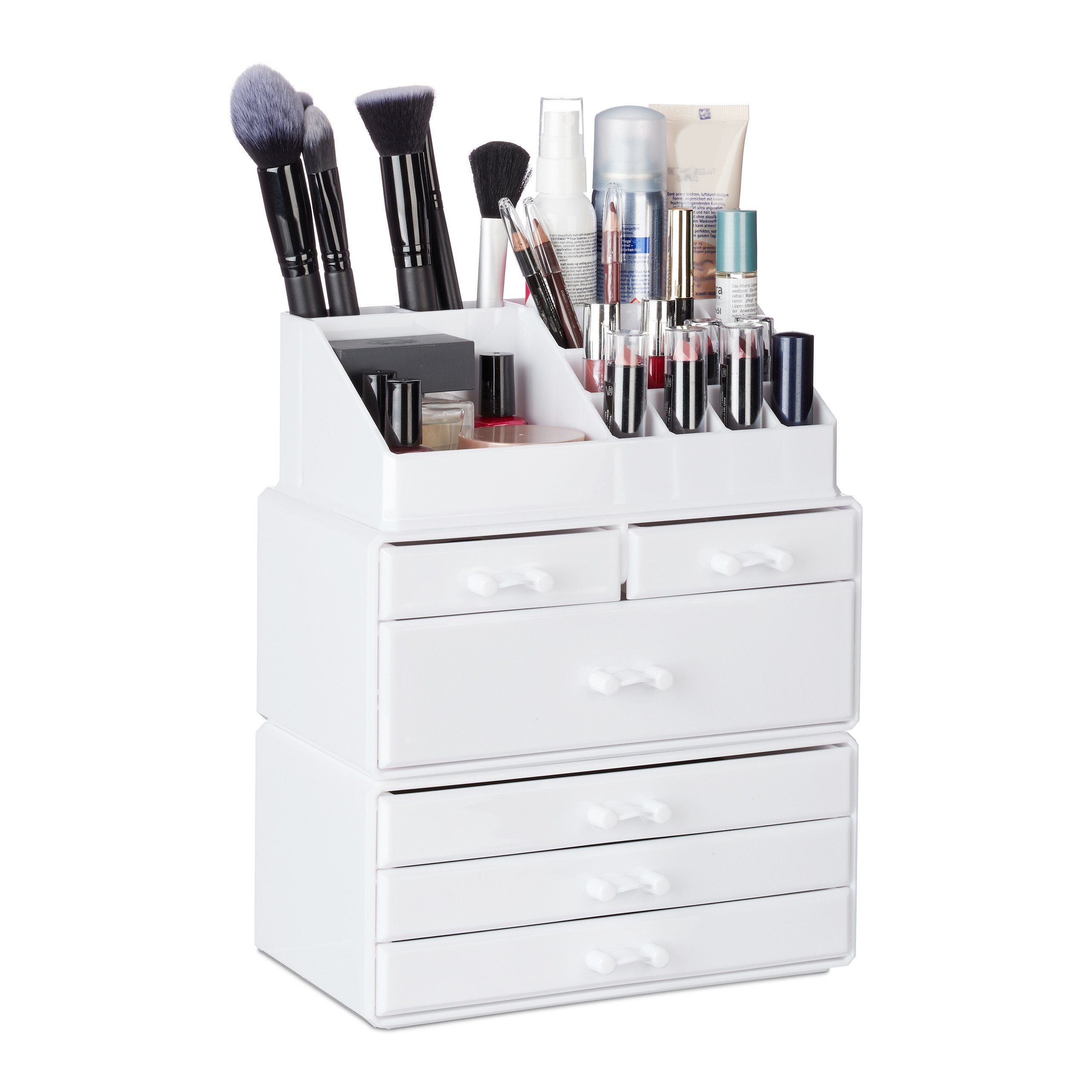 relaxdays Make-Up Organizer Kosmetikorganizer mit 6 Schubladen, Weiß