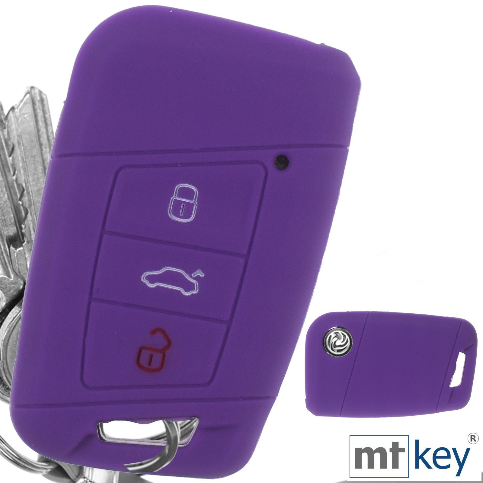 mt-key Schlüsseltasche Autoschlüssel Softcase Silikon Schutzhülle Lila, für VW Passat B8 Arteon Skoda Kodiaq 3 Tasten KEYLESS SMARTKEY