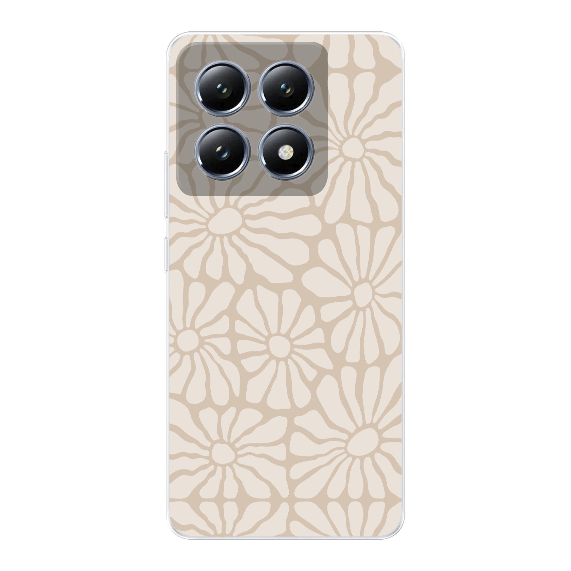 MuchoWow Handyhülle für Xiaomi 14T Floral - Druck - Beige - Braun - Minimalistisch, Handy Case, Silikon, Bumper Case Dünn