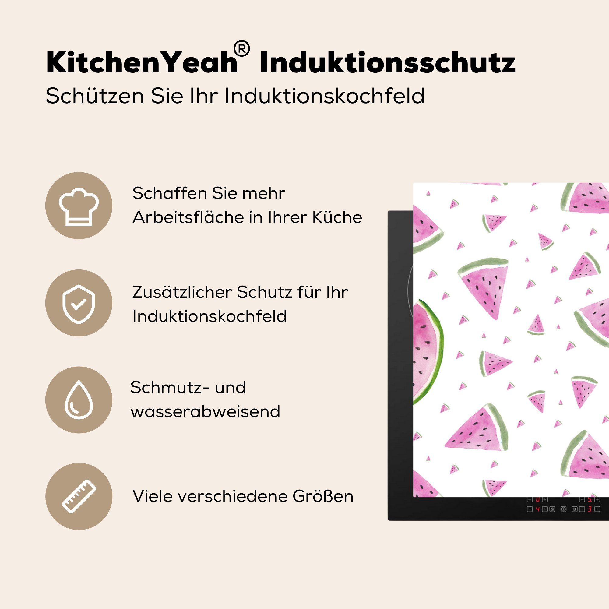 die Induktionskochfeld MuchoWow - - Vinyl, (1 81x52 cm, Ceranfeldabdeckung für Pastell, Herdblende-/Abdeckplatte tlg), Wassermelone Schutz küche, Muster