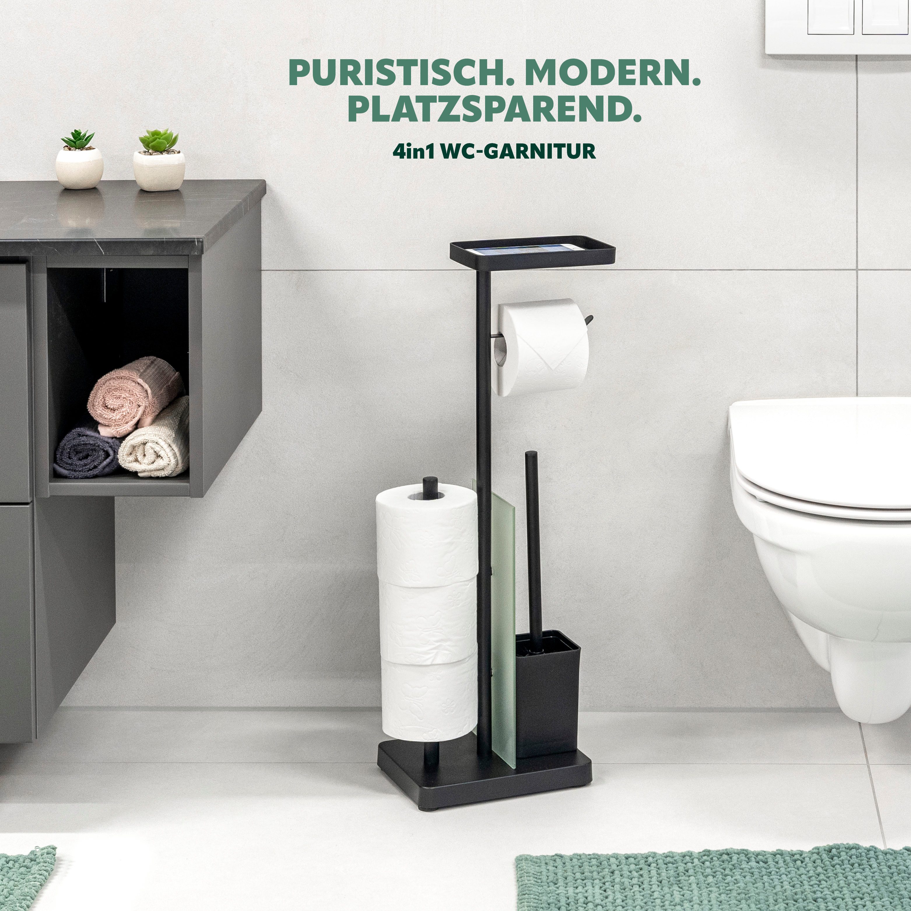 eluno WC-Garnitur 4in1, WC-Bürste, Rollenhalter schwarz oder weiß günstig online kaufen