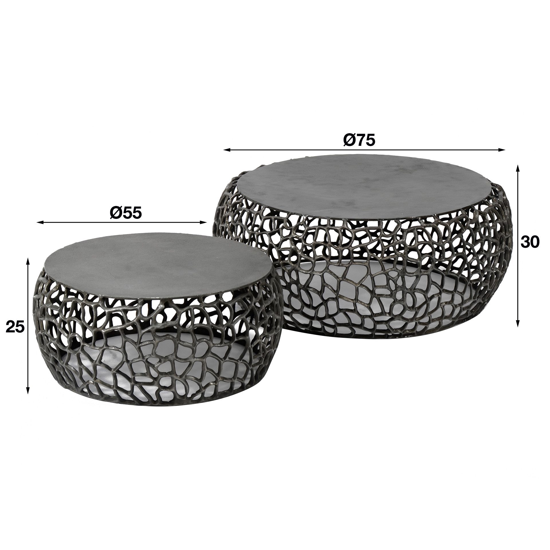 Villa Möbel Couchtisch Maze (1 Tisch, 2-St), Couchtisch Set aus Metall in Schwarznickel