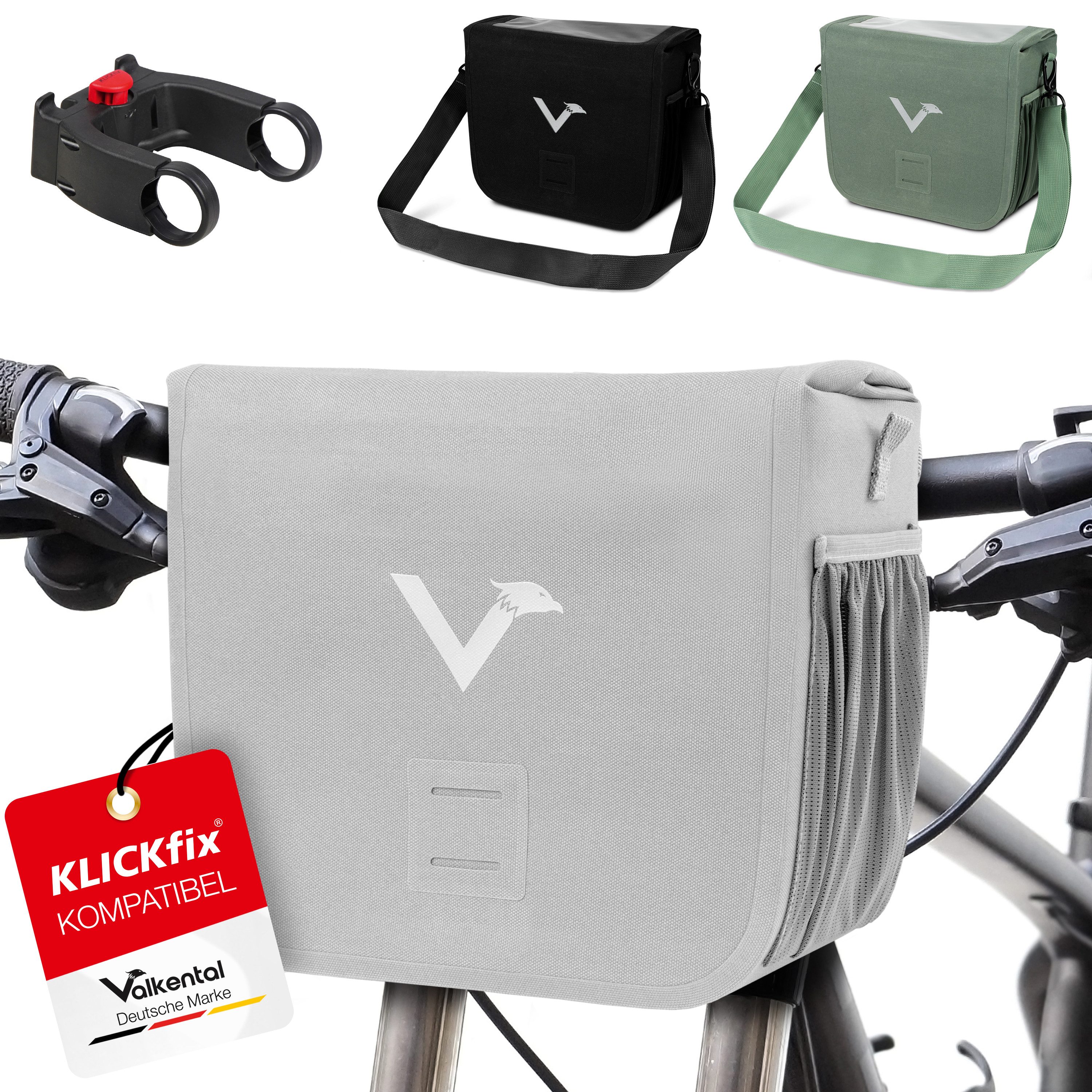 Valkental Lenkertasche Fahrradtasche vorne mit Handyfach, Klickfix-kompatibel, wasserdicht & reflektierend