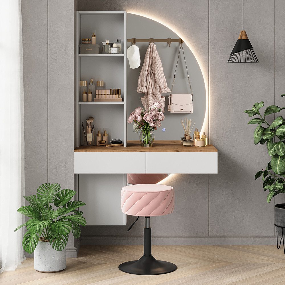 Vicco Schminktisch Melora, Weiß/Eiche, 100 cm mit LED-Spiegel günstig online kaufen