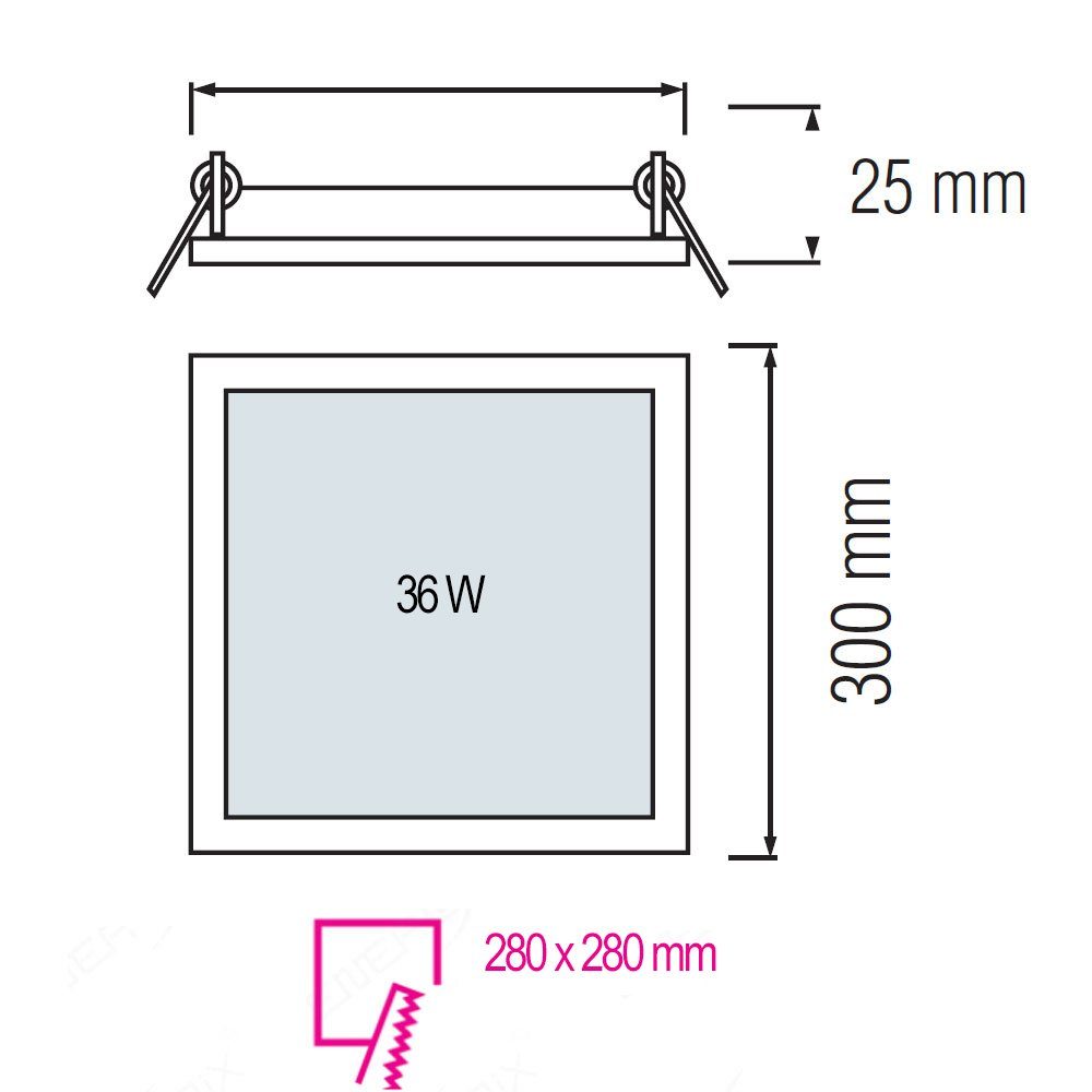 36W Panel Panele V-TAC cm Panel LED 300x300x25mm, Kaltweiß, Slim 30x30 LED 36 Unterputz LED eckig Form: Eckig Kaltweiß, Einbauleuchte, Watt