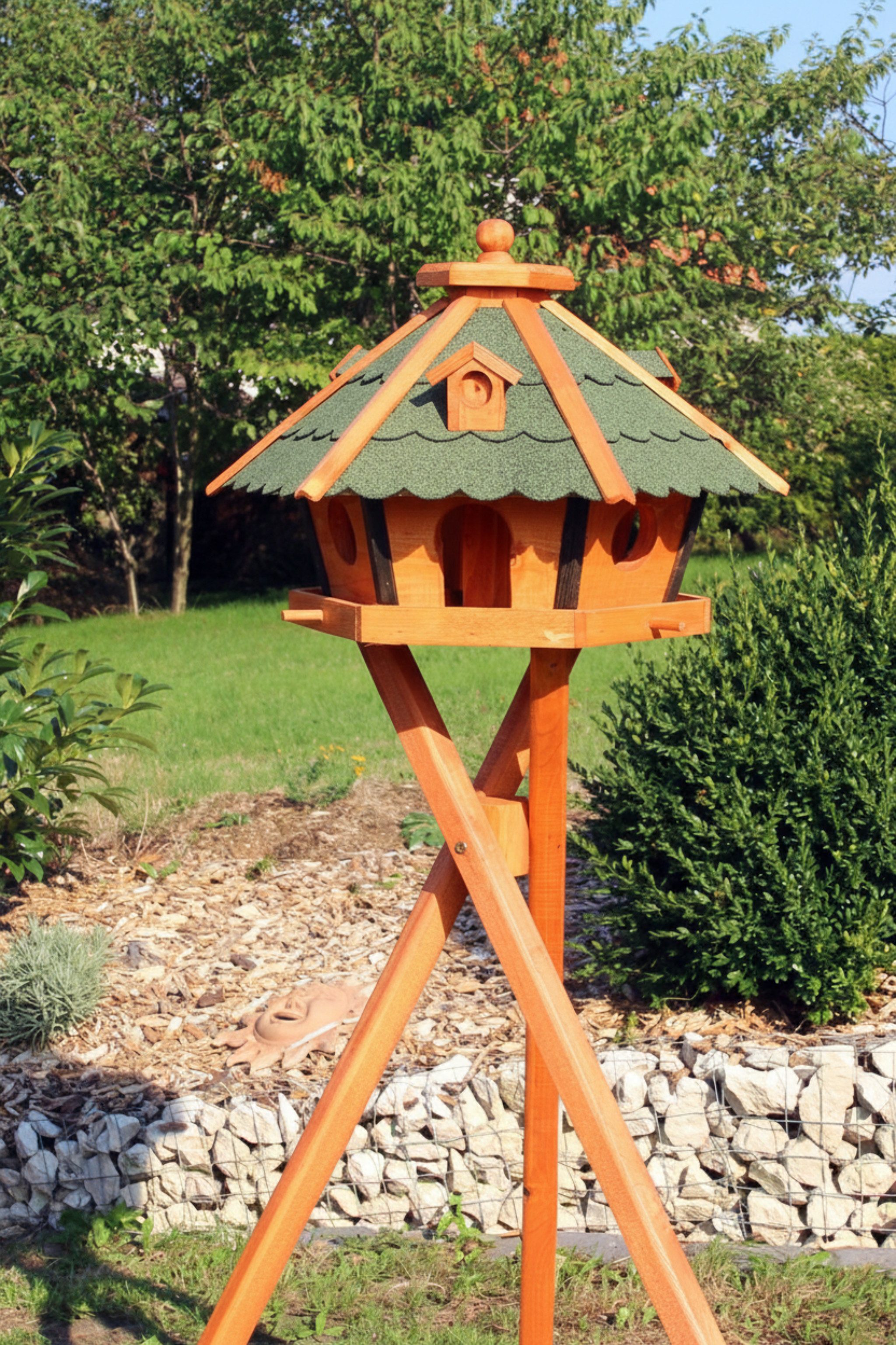 Holzdekoladen Vogelhaus XL Vogelhaus Holz mit Ständer wählbar, 6-eckig & wetterfest