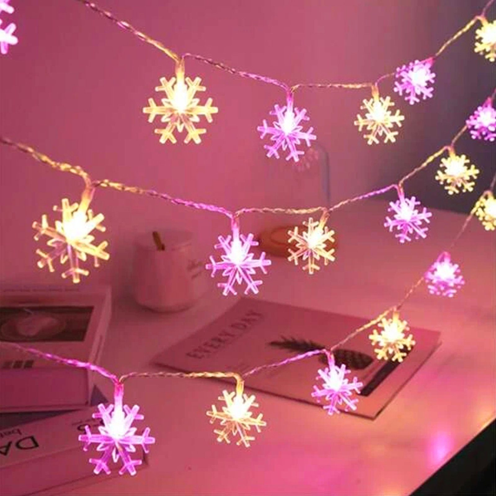 LED-Lichterkette Lichtervorhang,Schneeflocke,Batteriebetriebene, Weihnachten Deko