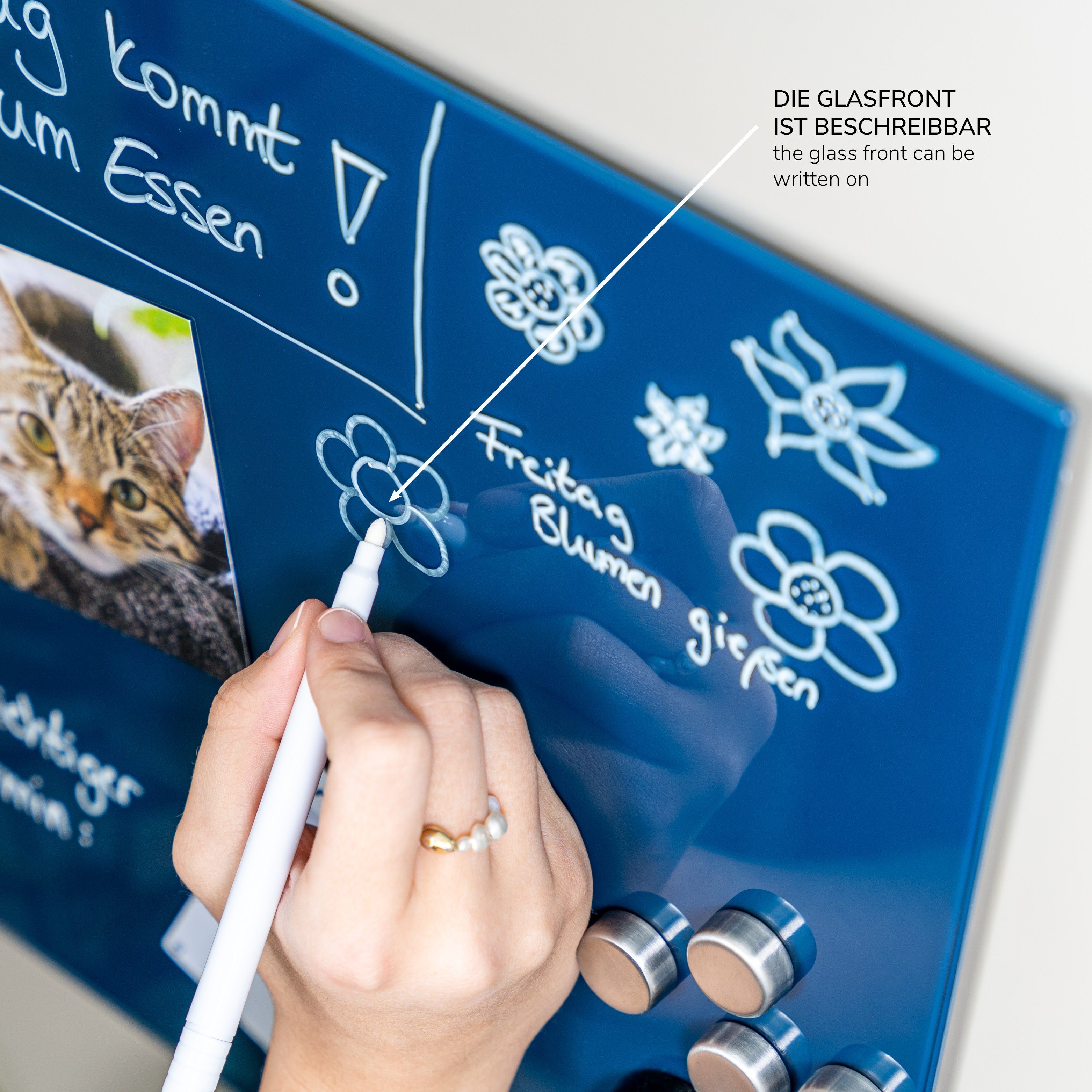 bremermann Magnettafel Magnettafel mit blauer Glasfront, 6 Magnete und 1 Marker