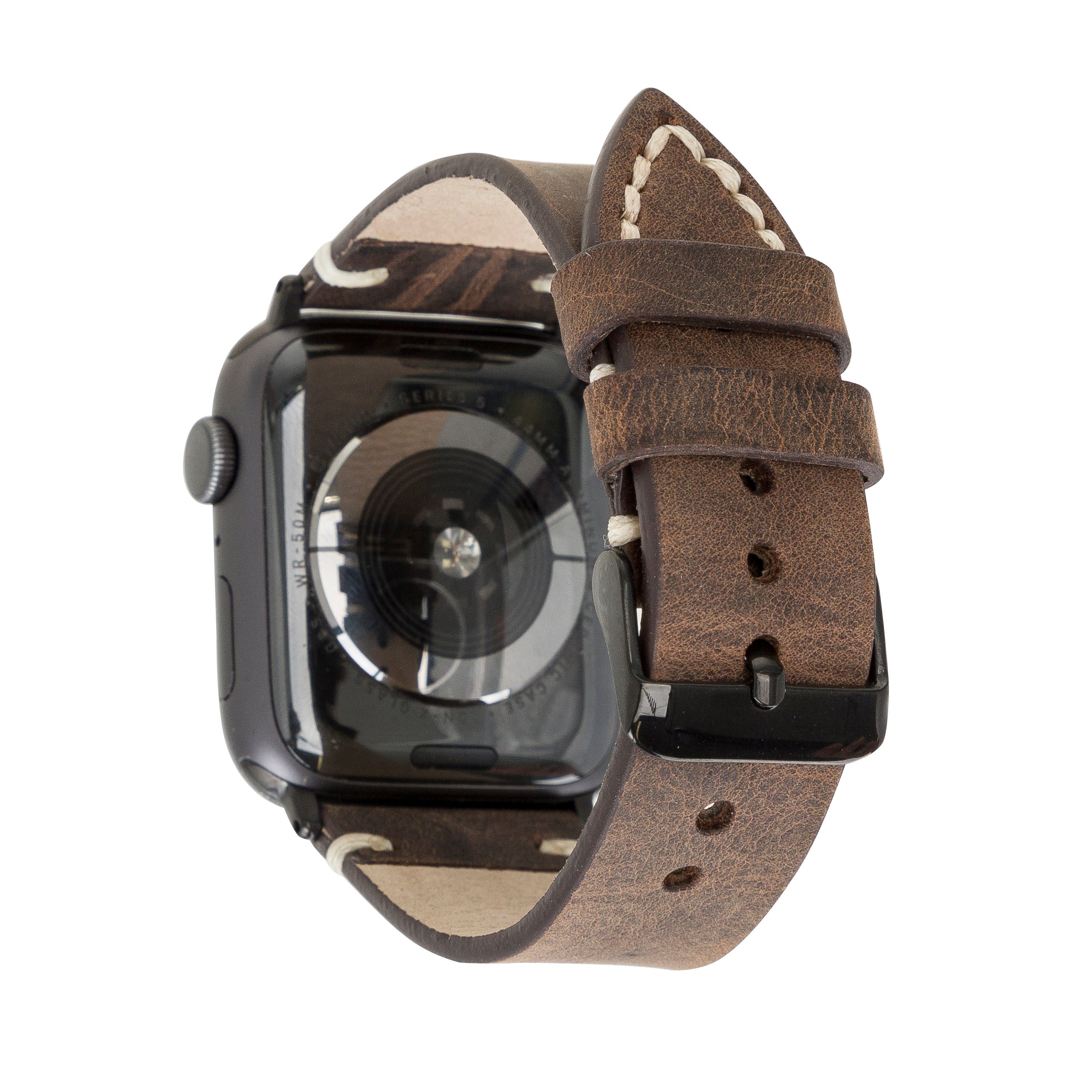 Renna Leather Smartwatch-Armband Fitbit Versa 4 / 3 / Sense & 2 Armband Echtes Leder Ersatzarmband DUNKELBRAUN