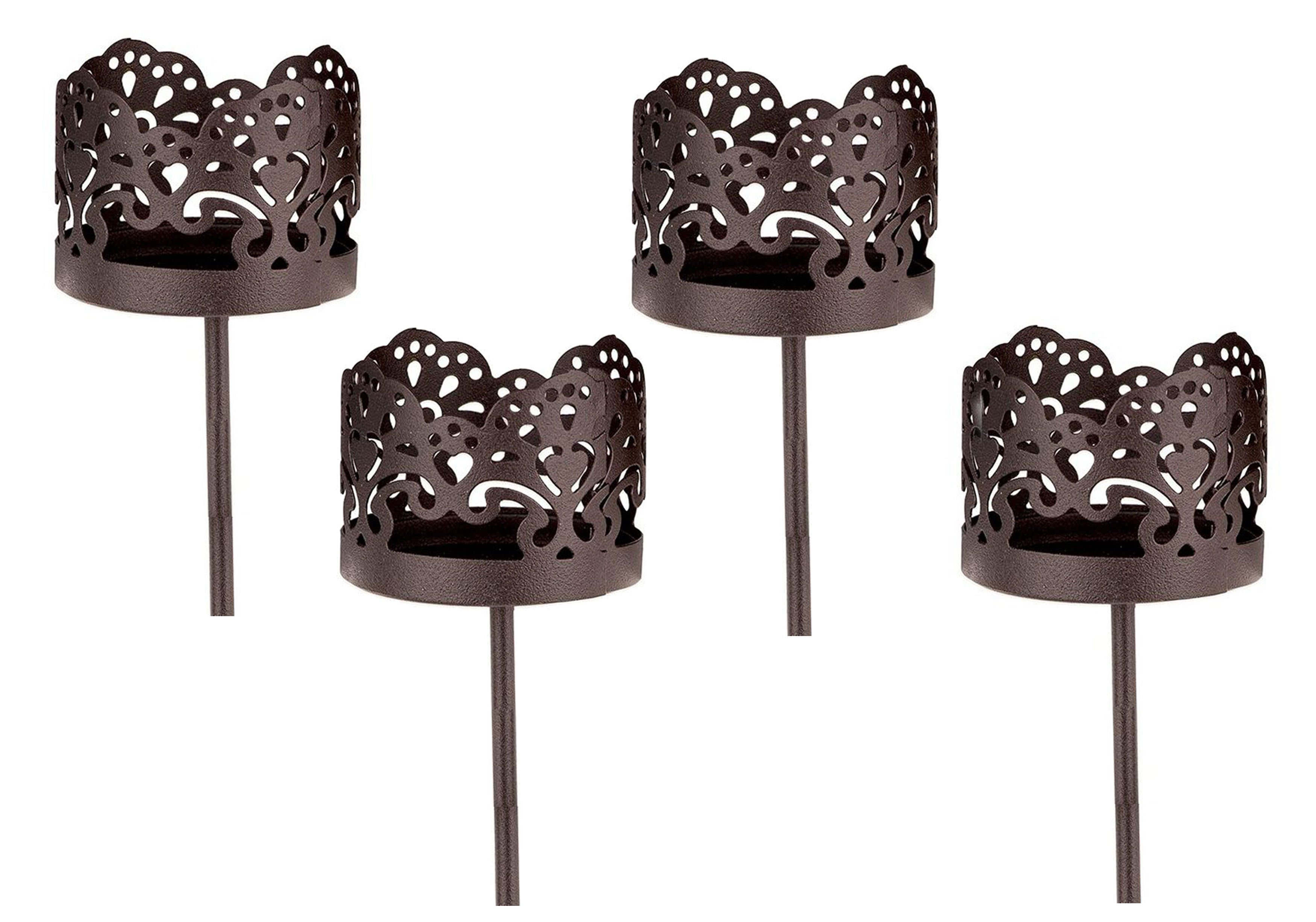 Spetebo Teelichthalter Kerzenpick für Teelicht 4er Set - dunkel braun -, Teelicht Halter für Adventskranz