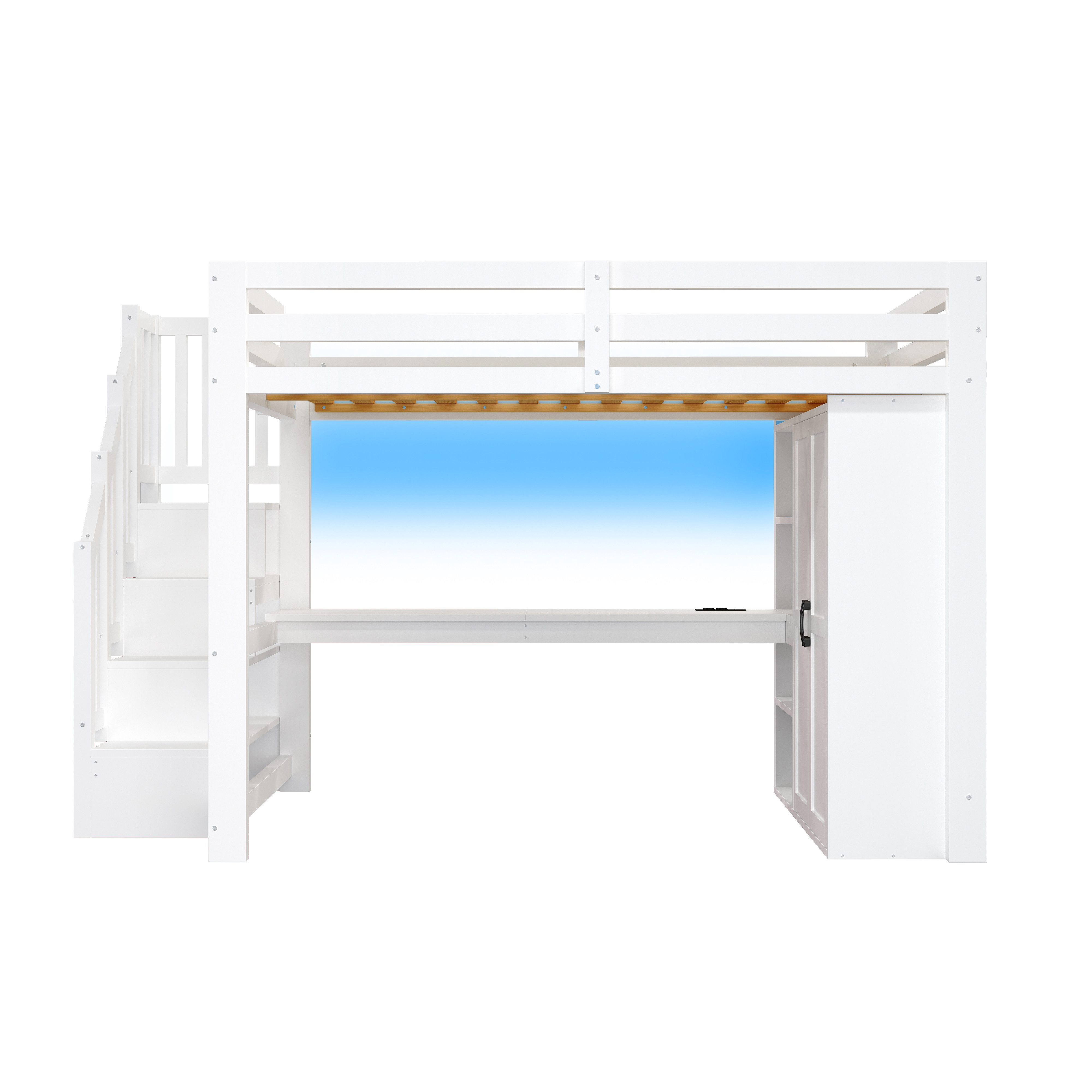 Flieks Hochbett Kinderbett 140x200cm Lichtleiste Schreibtisch Kleiderschrank Treppe – Bild 5 von 5
