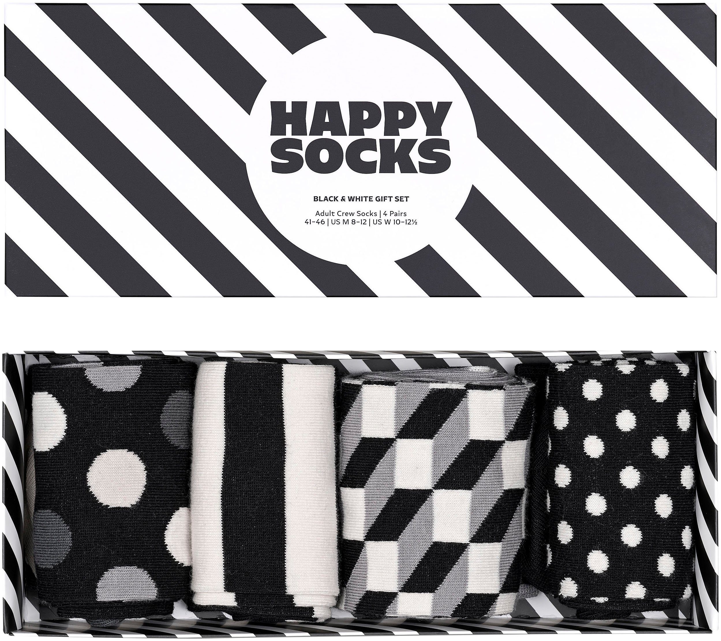& (Packung, Socks Happy White Gift Classic Socks grey Socken Set Black 4-Paar) dark