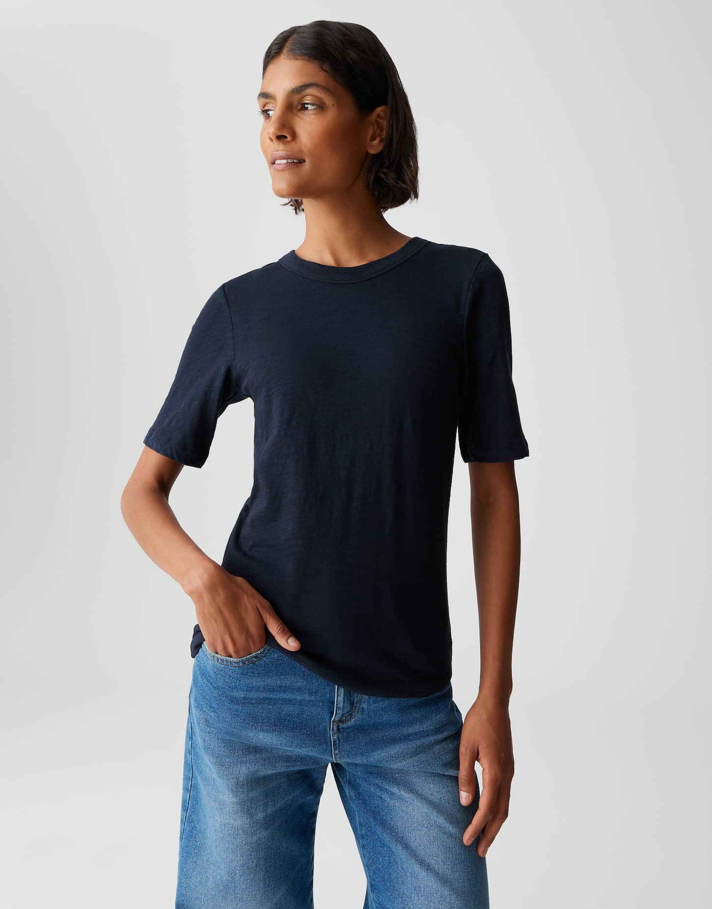 OPUS Kurzarmshirt SIMOKU aus BCI Baumwolle figurbetonter Schnitt, elastischer Stoff, Rundhalsausschnitt