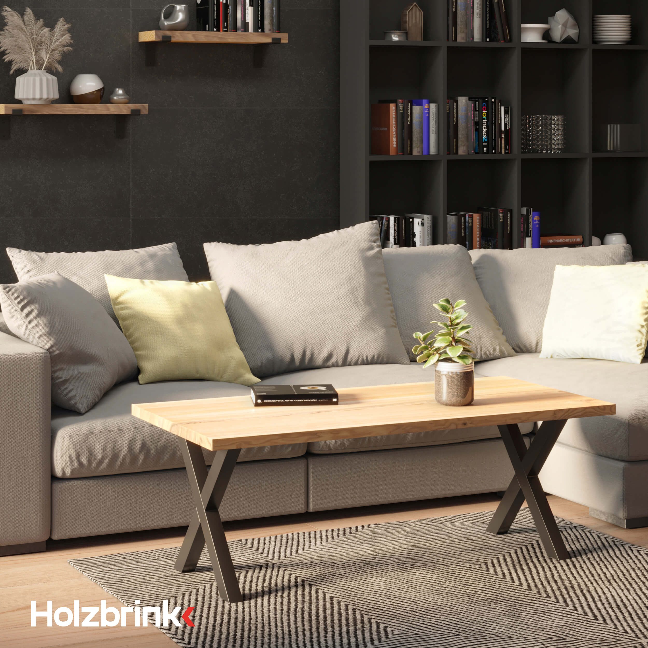 HOLZBRINK Tischbein Tischbeine Metall Schwarz X-form, Tischkufen/Tischgestell für Couchtisch 1 Stück Möbelfüße 40x43 cm – Bild 4 von 5