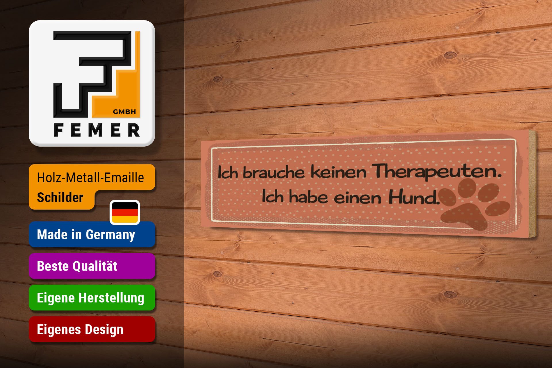 Femer GmbH Holzbild Spruch 46x10 cm Brauche keinen Therapeuten, (1 St), Glatte Holzfaserplatte (MDF), vorn beschichtet