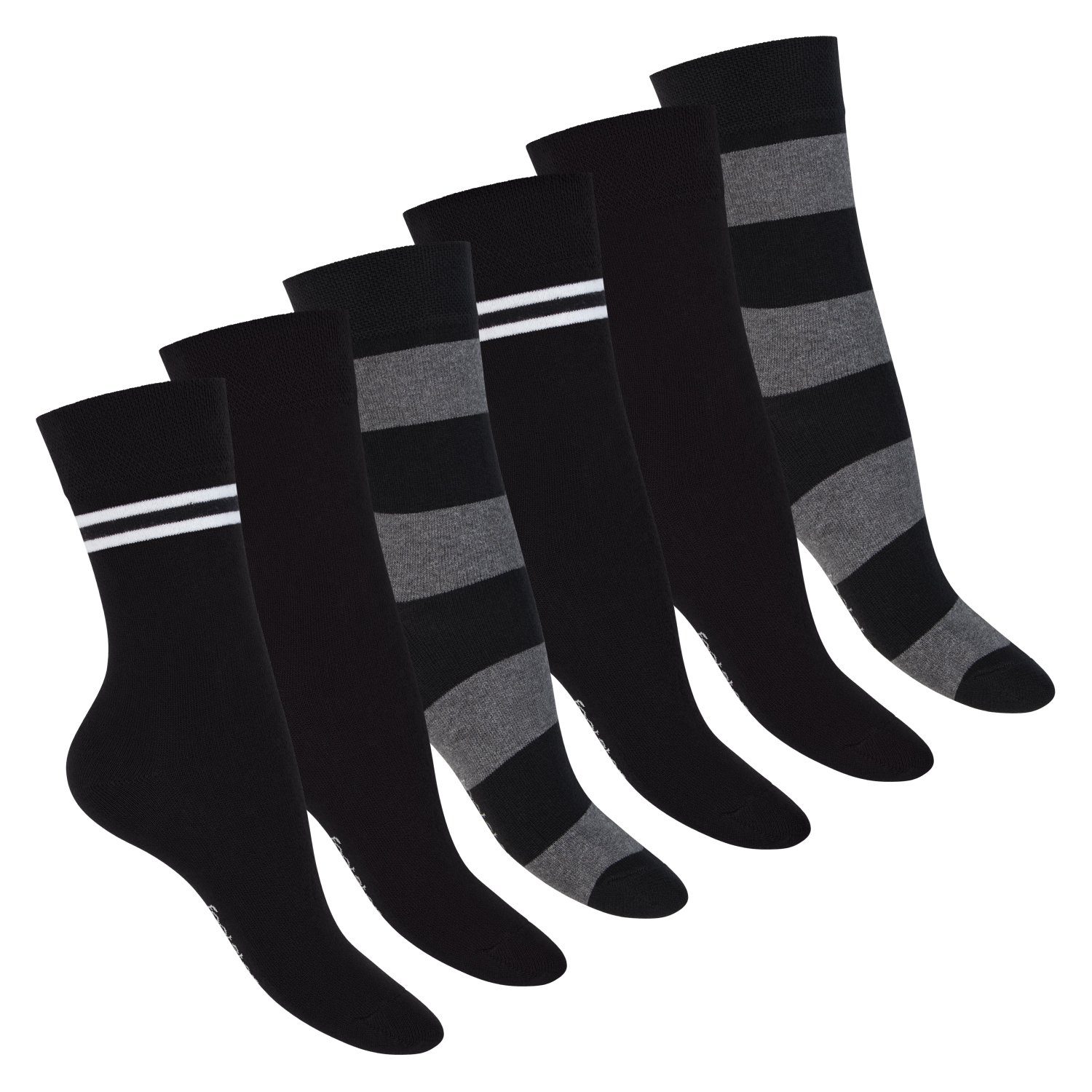 Footstar Basicsocken Damen Ringel Socken (6 Paar) Schwarz