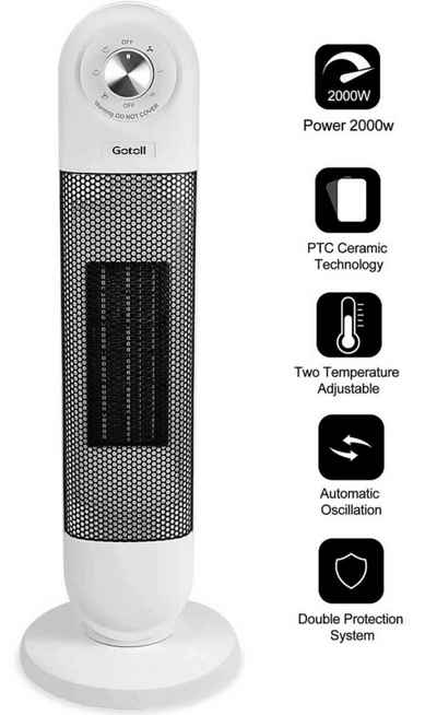 Gotoll Heizlüfter 2001, 2000W Keramikheizlüfter Heizgerät Ventilatorfunktion Oszillation leise