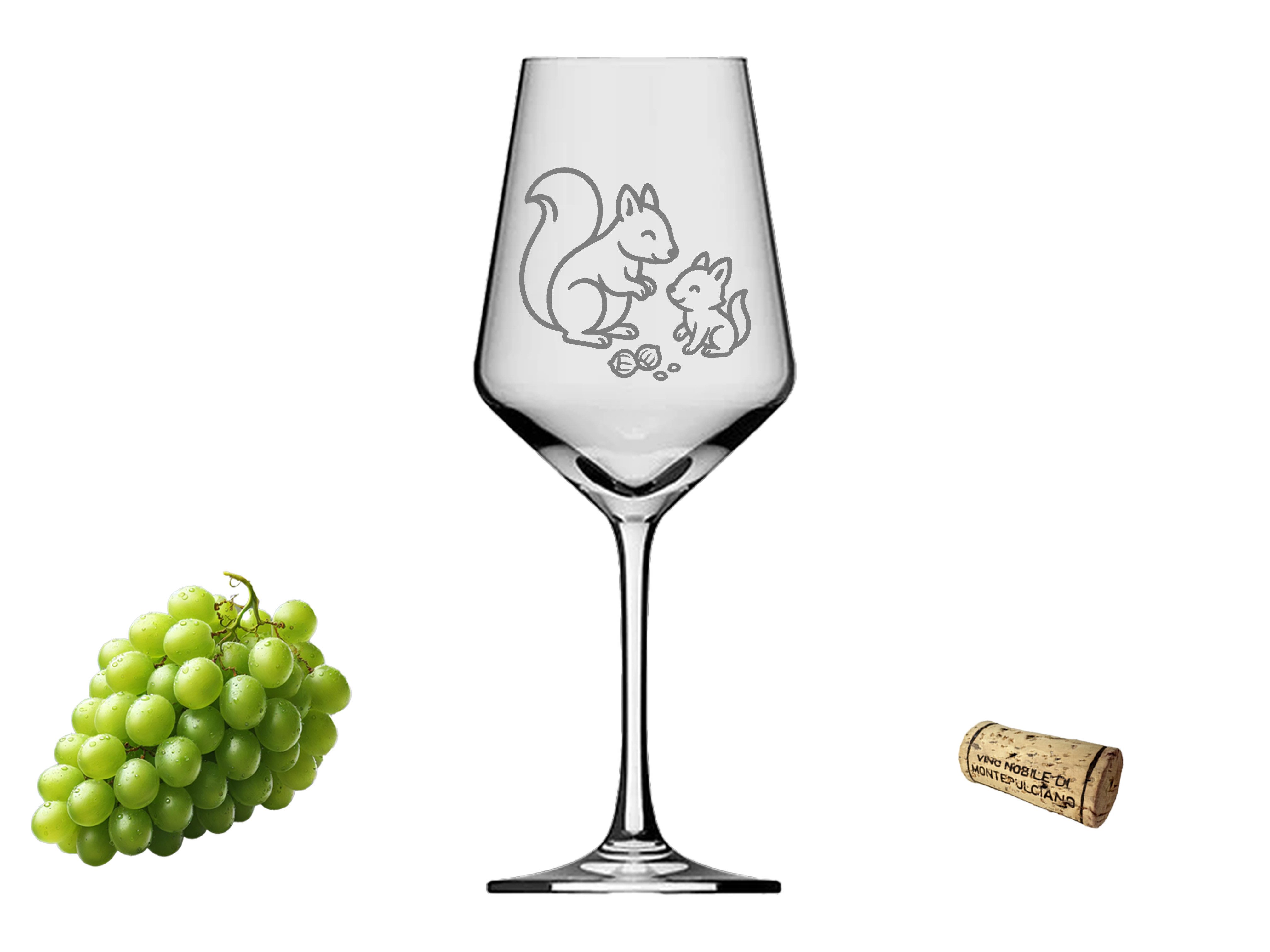 eXODA Weinglas Gravur Eichhörnchen mit Baby – 350ml spülmaschinenfest, 1-tlg., Glas, Atemberaubende Darstellung