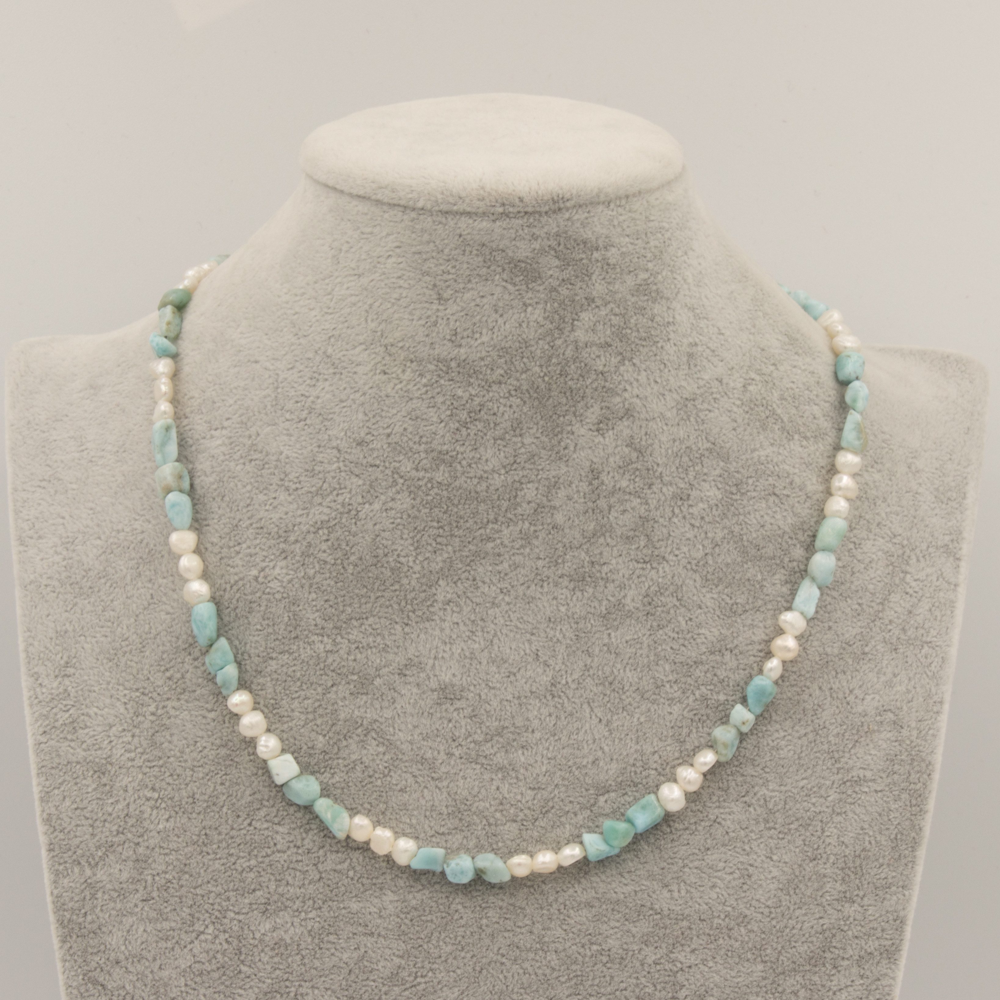 Bella Carina Perlenkette Kette mit Larimar und Süßwasser Perlen Magnetverschluss – Bild 2 von 2