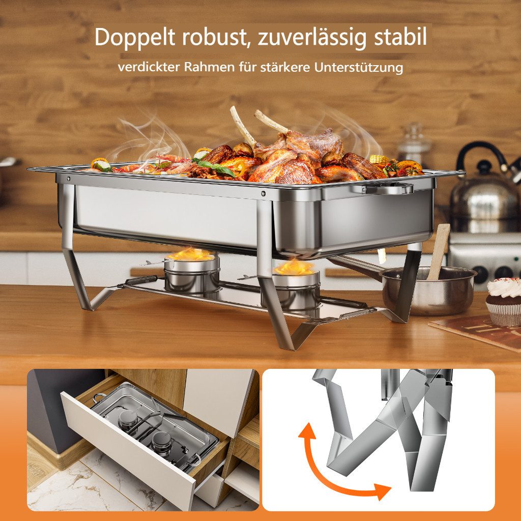 Warmounts Speisenwärmer, (4-tlg., Edelstahl 7,57L), Chafing Dish, 2x GN Vollformat + 1x GN 1/2 + 1x GN 1/3 Behälter