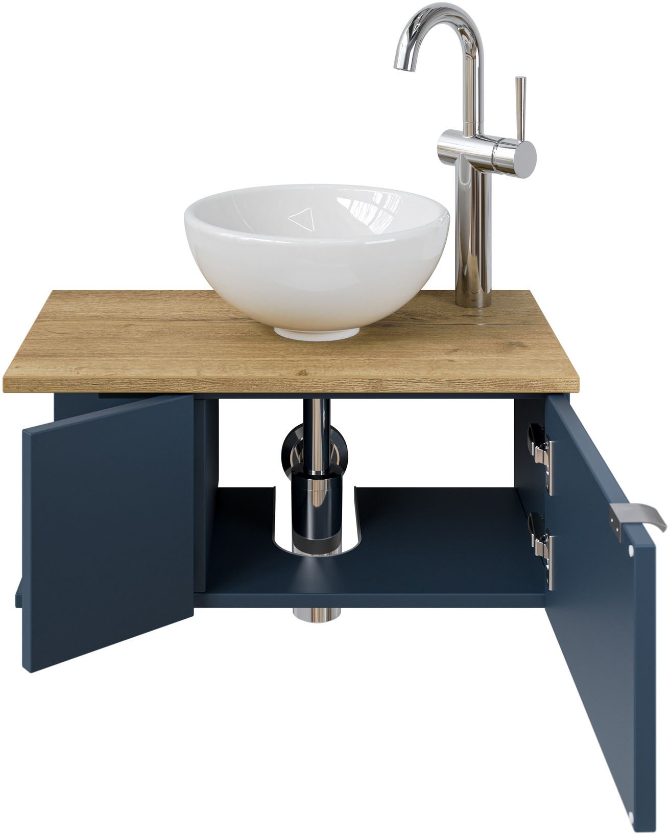 Saphir Waschtisch Serie 6915 Waschschale mit Unterschrank für Gästebad, Gäste WC (3-St., Keramik-Aufsatzbecken, Waschtischplatte, Waschtischunterschrank), 61 cm mit Keramik-Aufsatzbecken, 2 Türen und 1 Fach