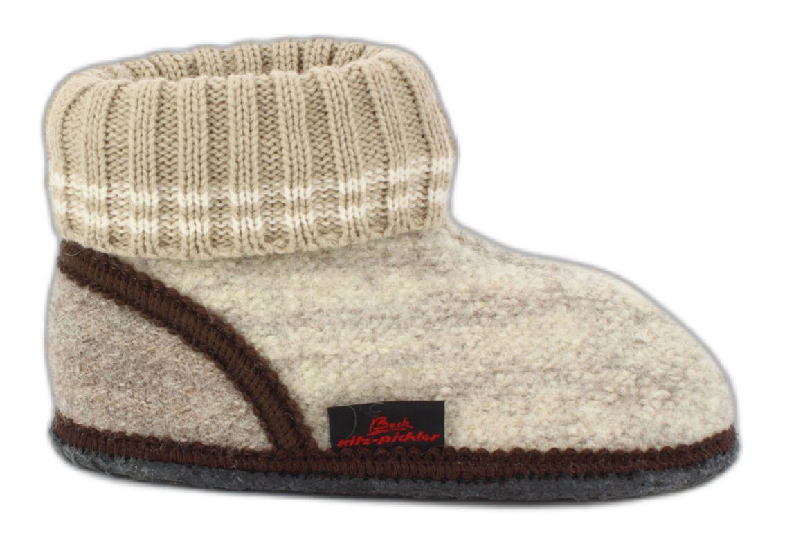 Beck Hüttenschuh Oetz Hüttenschuhe (aus Österreich, reine Schurwolle, für Kinder, Damen und Herren) rutschfeste Laufsohle
