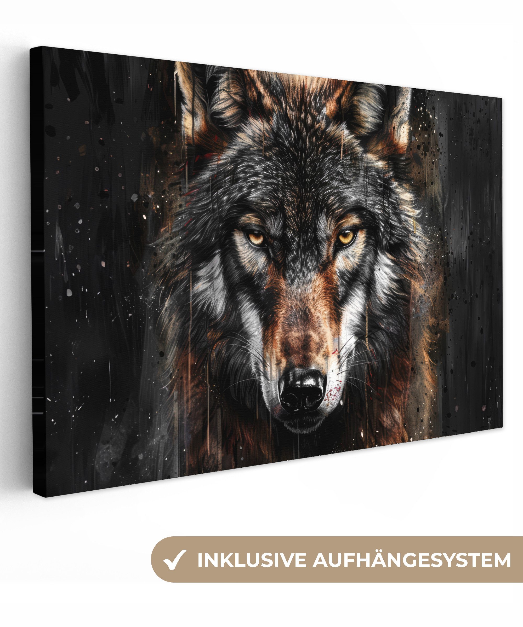 OneMillionCanvasses® Leinwandbild Tiere - Wolf - Porträt - Schwarz - Braun, Fotodruck (1 St), Leinwand Bilder Klein, Wand Dekoration Aesthetic 30x20 cm