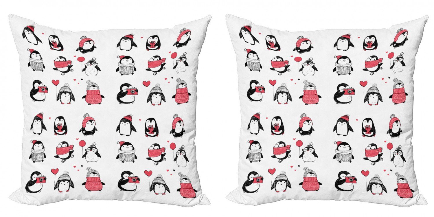 Kissenbezüge Modern Accent Doppelseitiger Digitaldruck, Abakuhaus (2 Stück), Winter Penguins Merry Xmas