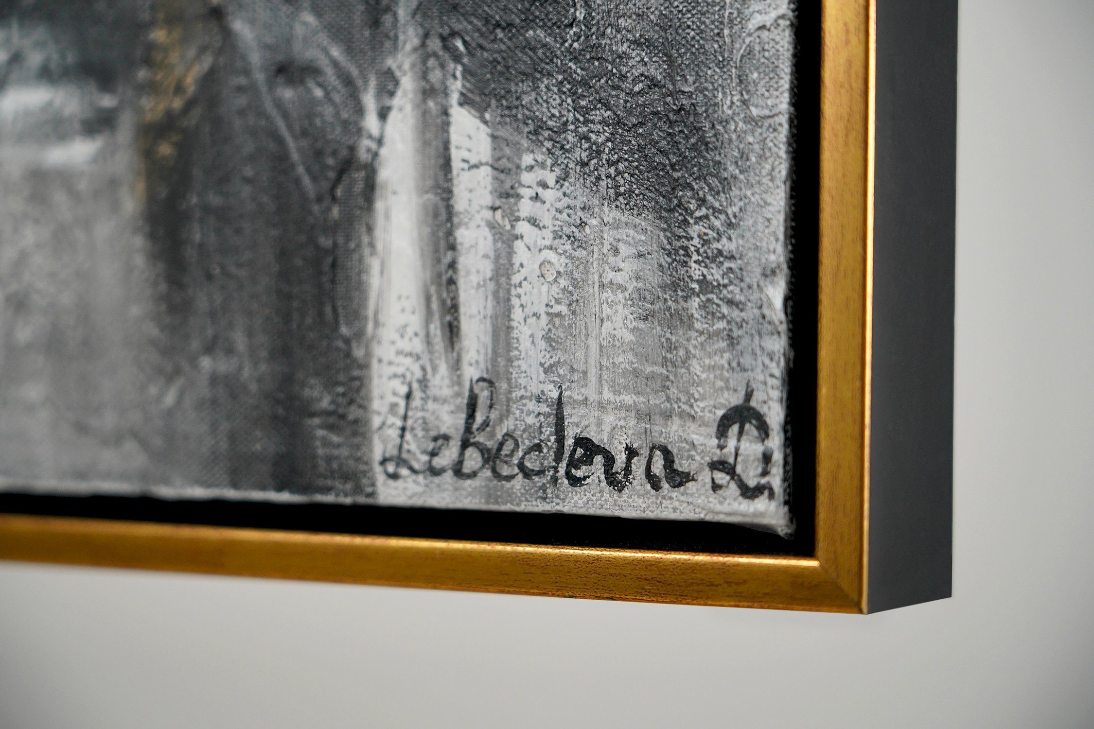Gold Gold Schwarz Leinwand mit Frau Rahmen Bild Filmstreifen, Menschen, Gemälde Mit in Handgemalt YS-Art Schwarz Regenschirm