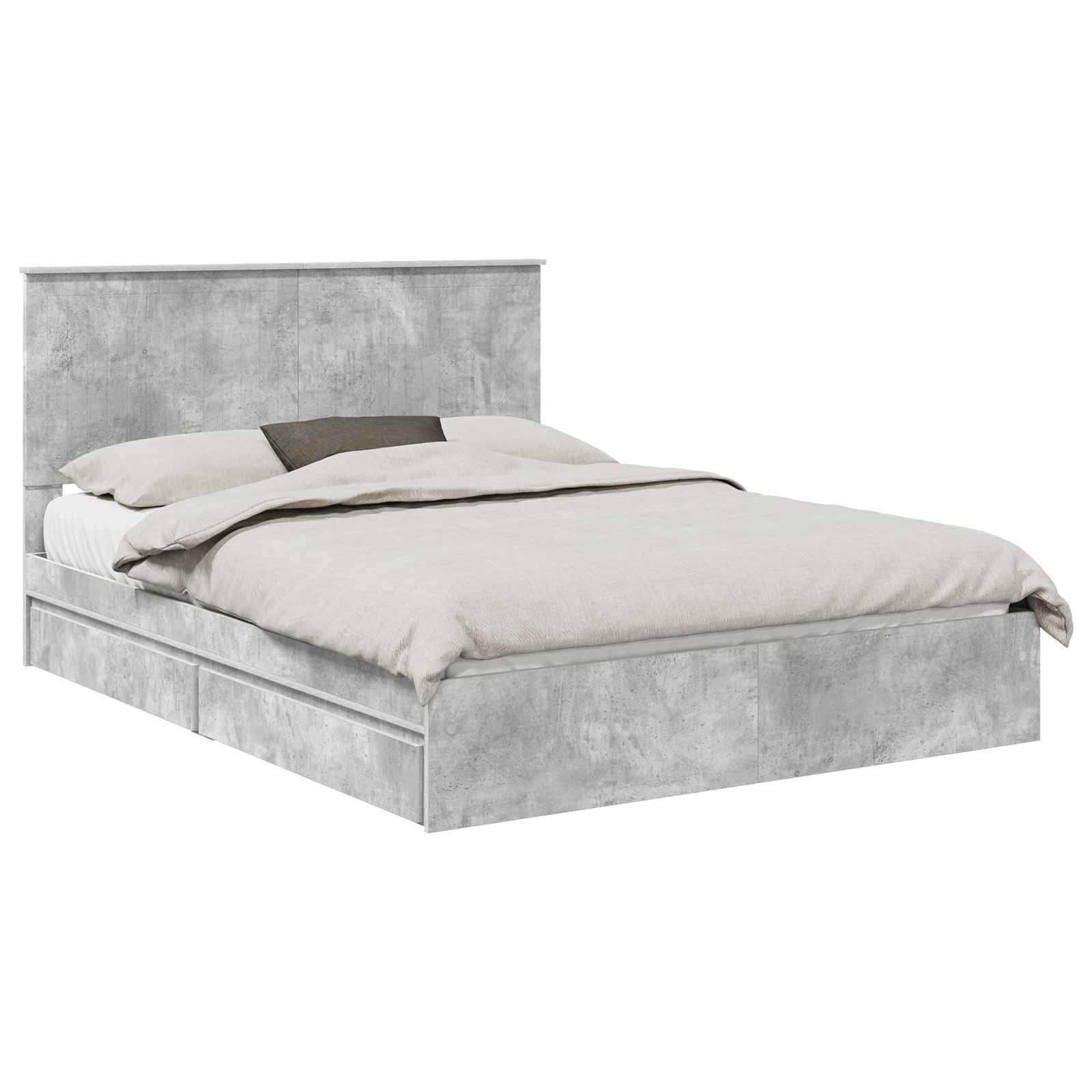 furnicato Stauraumbett Aufbewahrungsbett 150 x 200 cm Beton Grau (1-tlg), Integrierte Schubladen am Bettrahmen mit praktischem Stauraum