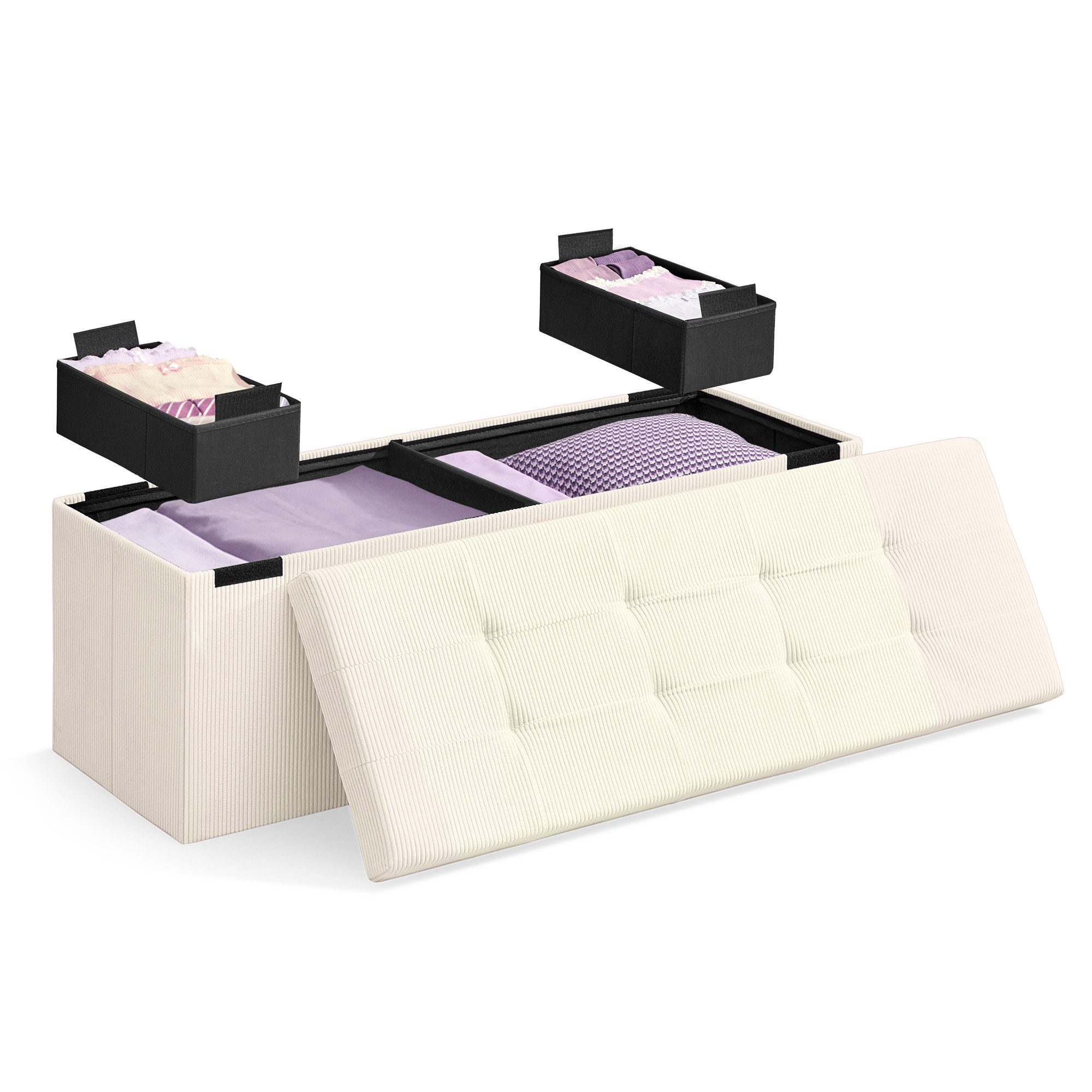 SONGMICS Sitzbank, mit Stauraum, klappbare, 38 x 76 x 38 cm Fußbank, Bettba günstig online kaufen