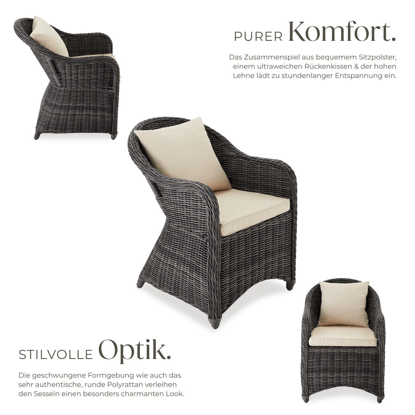 tectake Rattanstuhl 4er Set Aluminium Rattansessel (Set, 4 St), Natur nachempfundenes Polyrattan