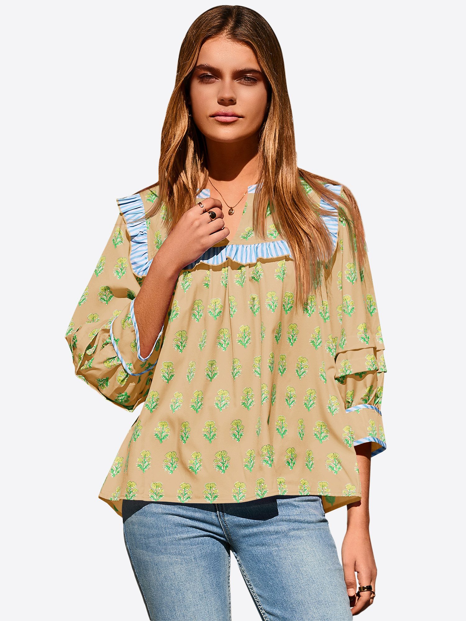 Imily Bela Blusenshirt Damen Puppenkragen Print Hemd (Packung, 1-tlg., 1per günstig online kaufen